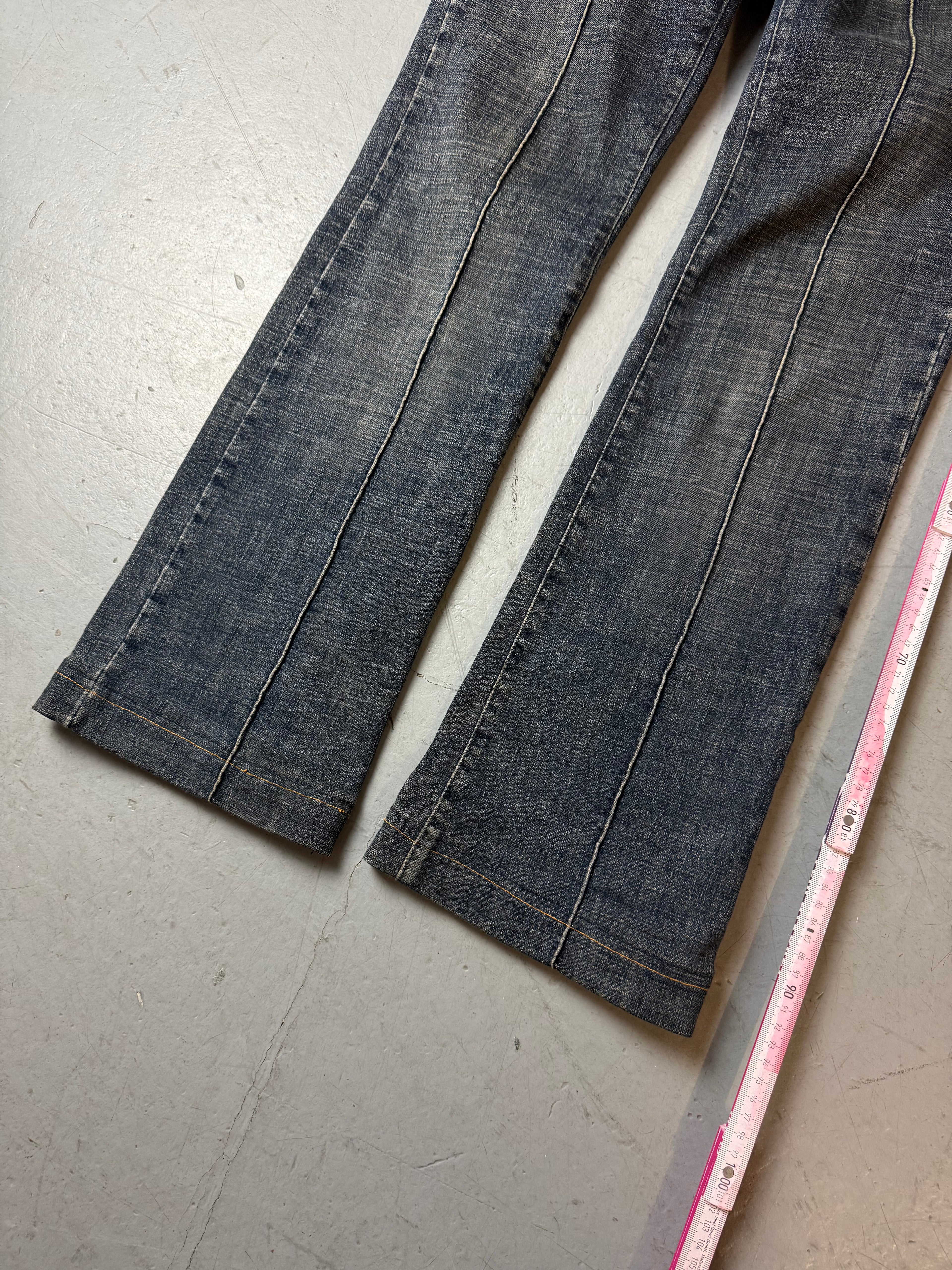 Vintage Just Cavalli Grey Blue Low Waist Bootcut Jeans für Damen. Y2K Second Hand 2000s Fashion