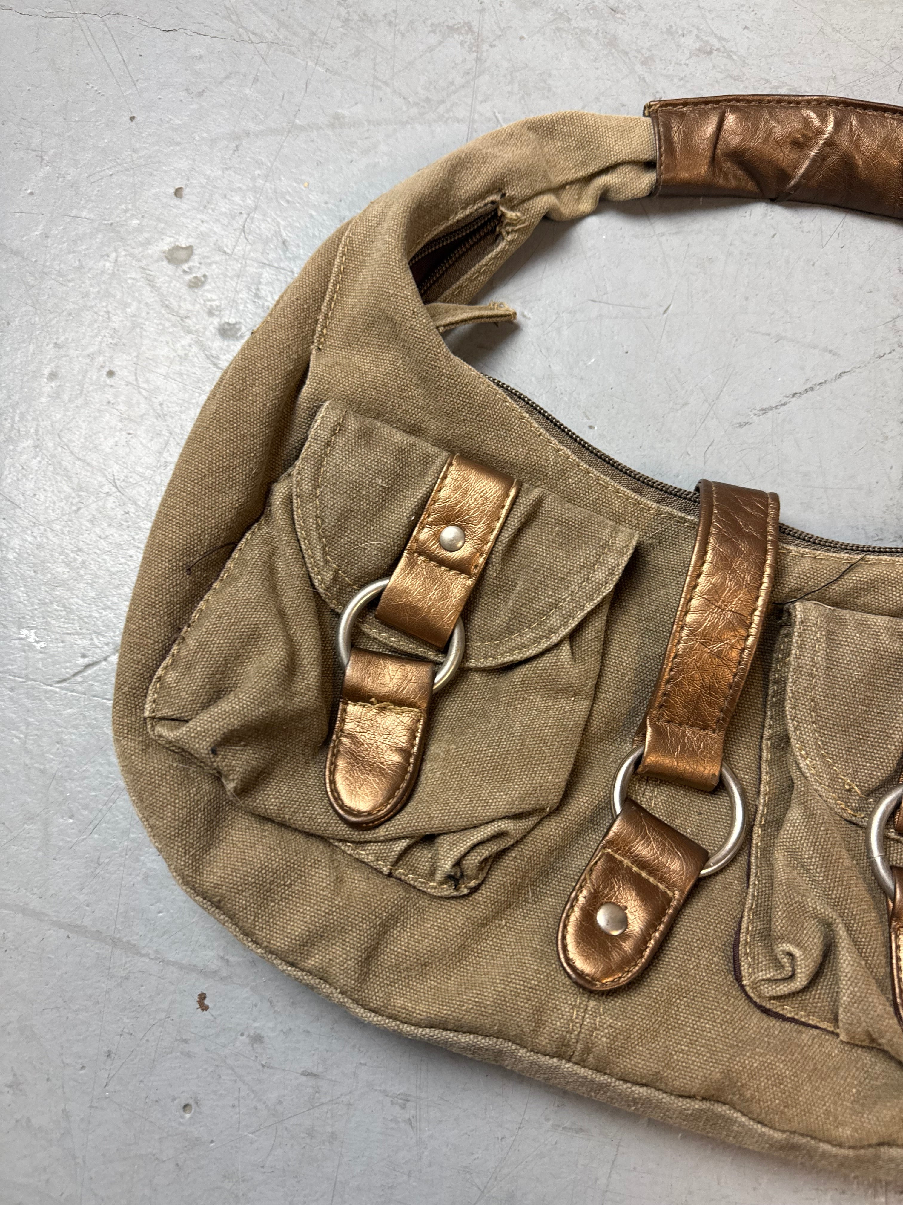 Vintage Daniel Ray Khaki Hobo Bag für Damen. Y2K Second Hand 2000s Fashion