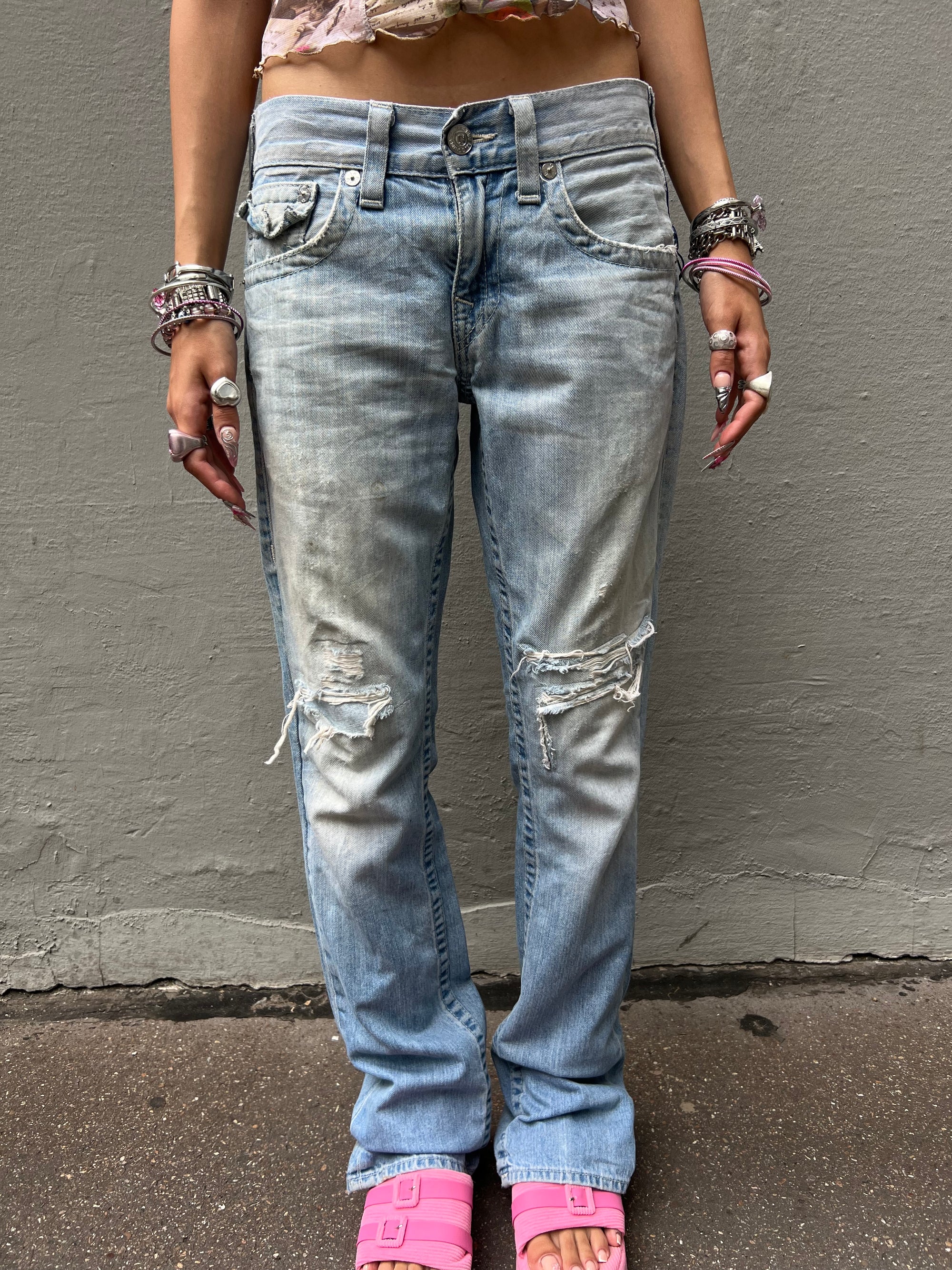 Vintage True Religion Light Blue Stitched Denim S/M