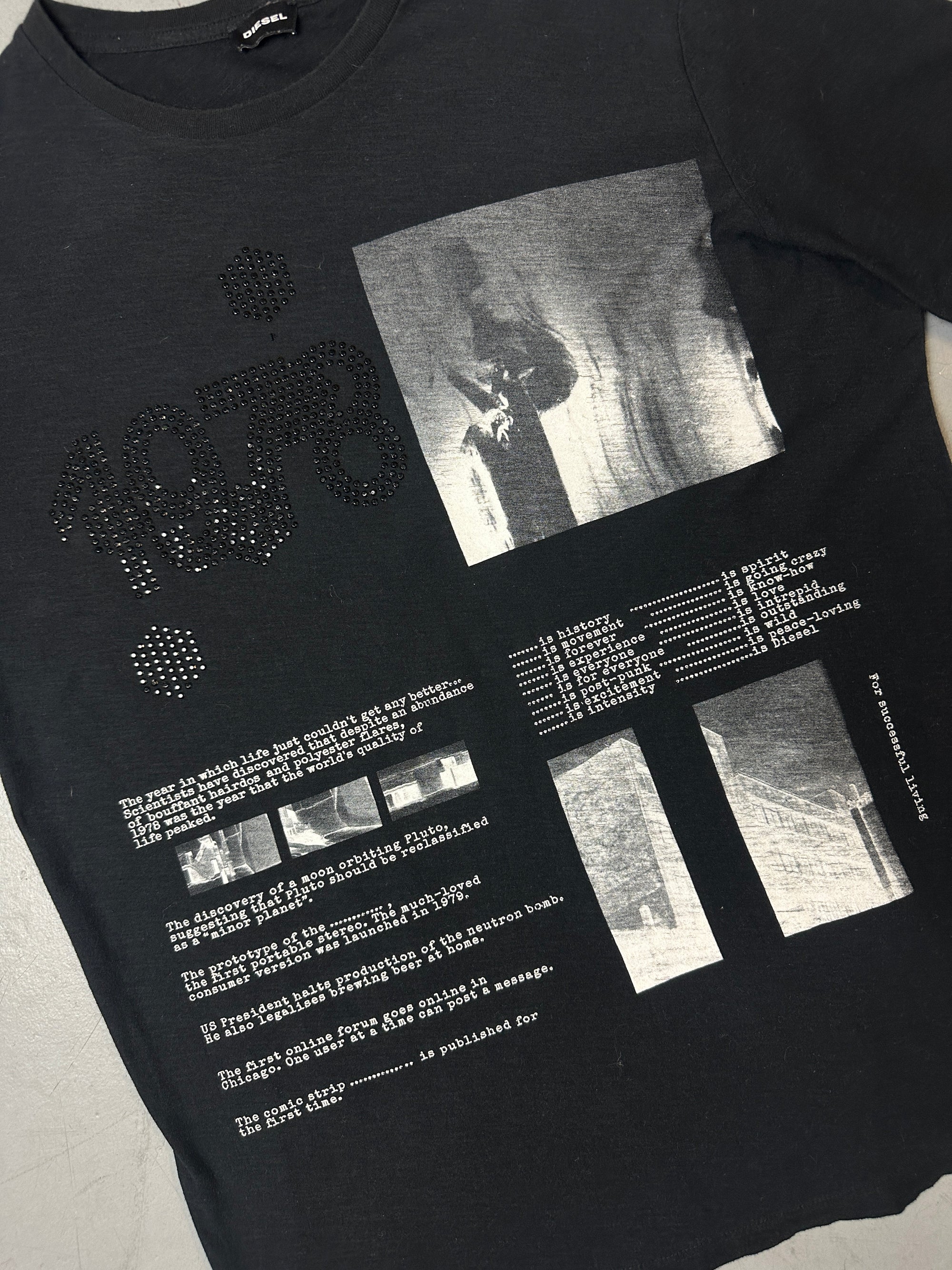 Detailbild von Vintage Black Printed & Studded Diesel T-Shirt von vorne
