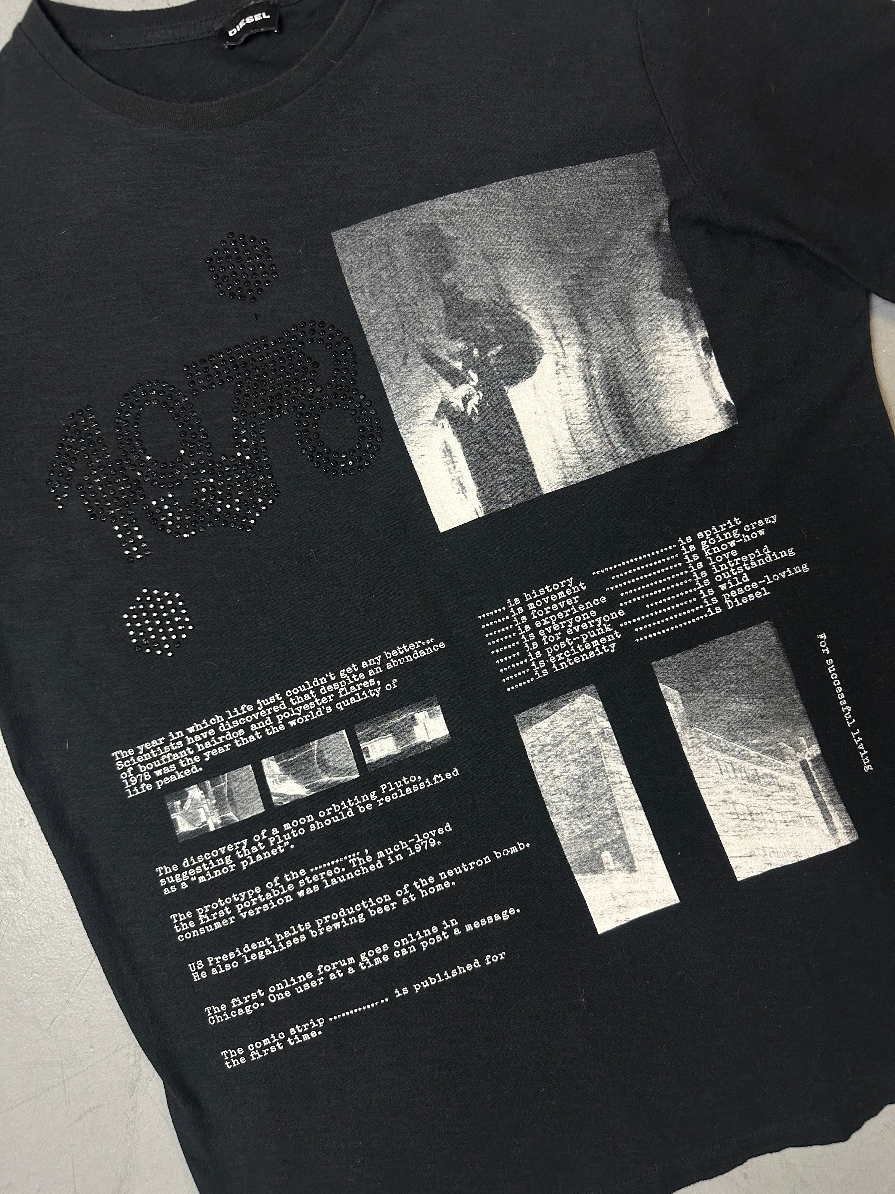 Detailbild von Vintage Black Printed & Studded Diesel T-Shirt von vorne