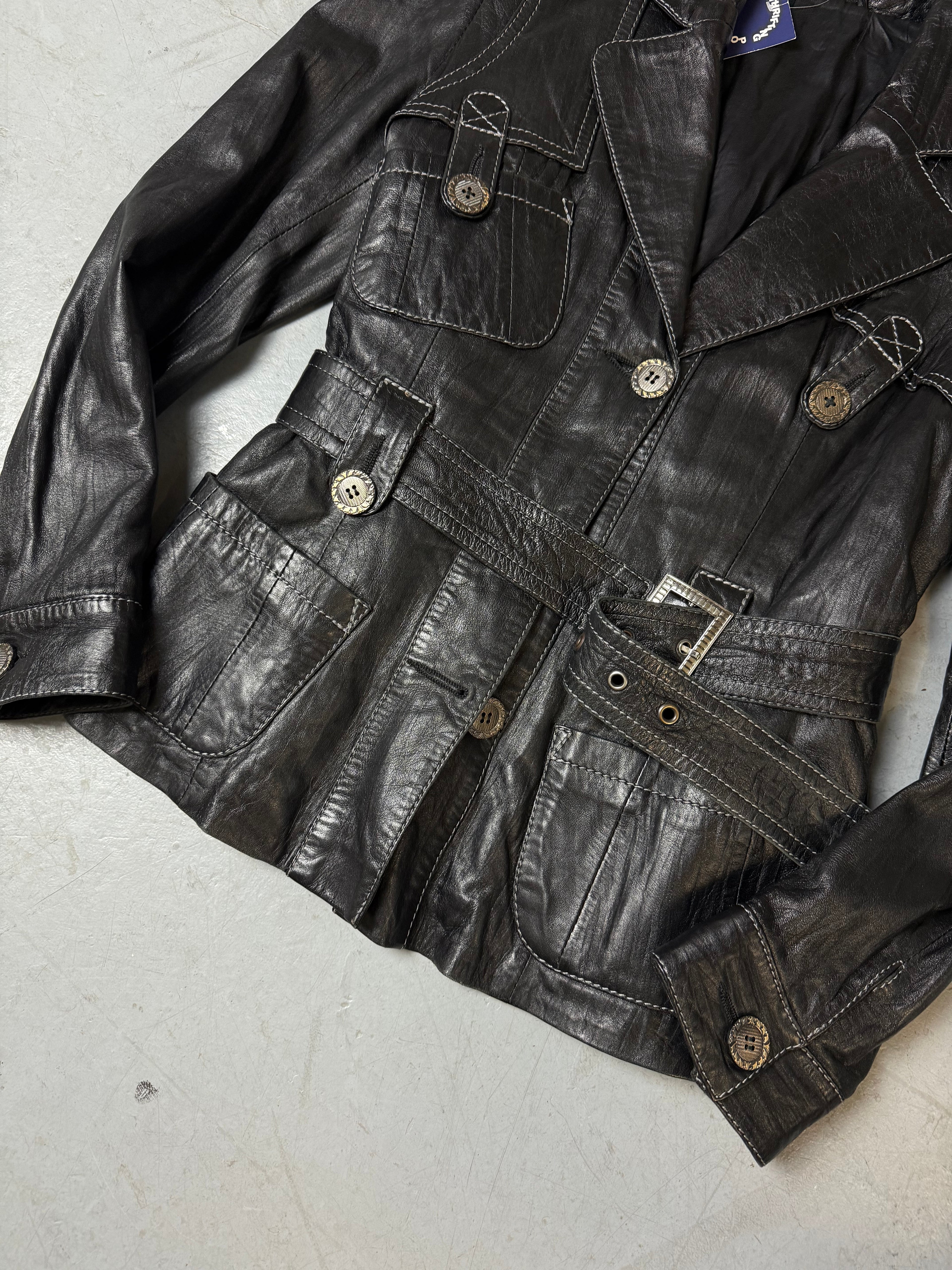 Vintage Black Faux Leather Blazer M