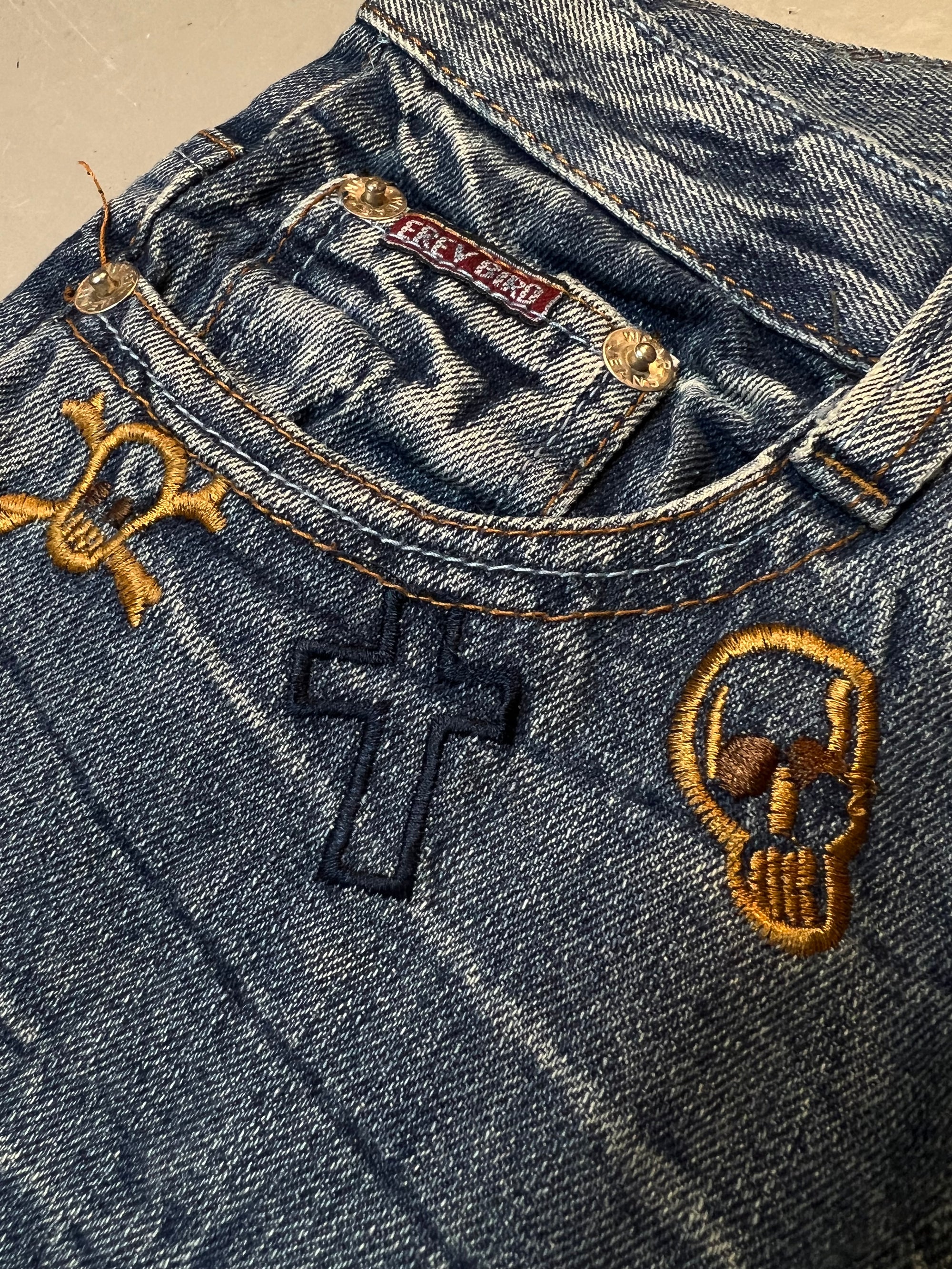 Vintage Blue Crazy Stitched and Washed Denim S/M