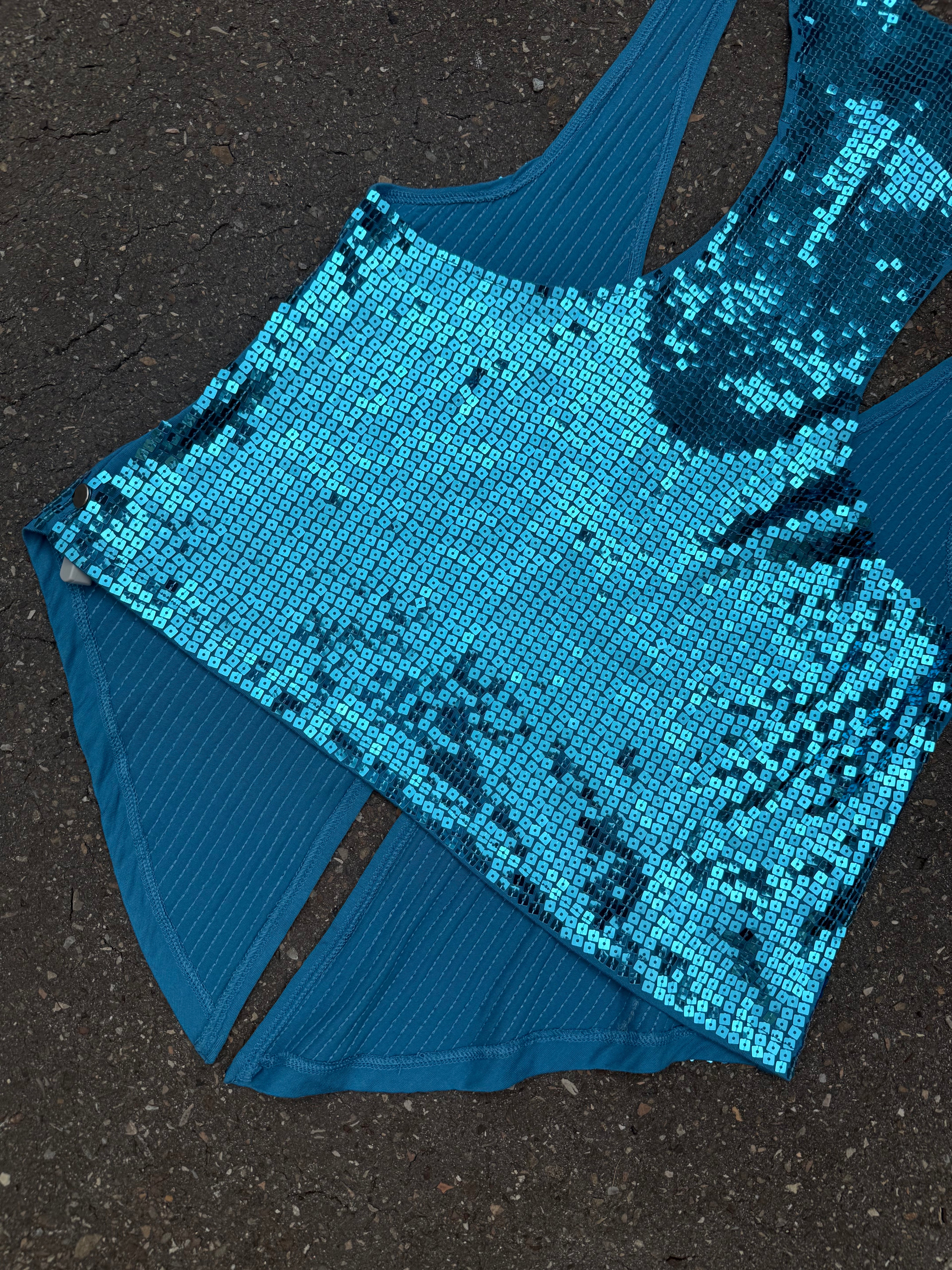 Vintage Y2K Blue Party Glitter Top M