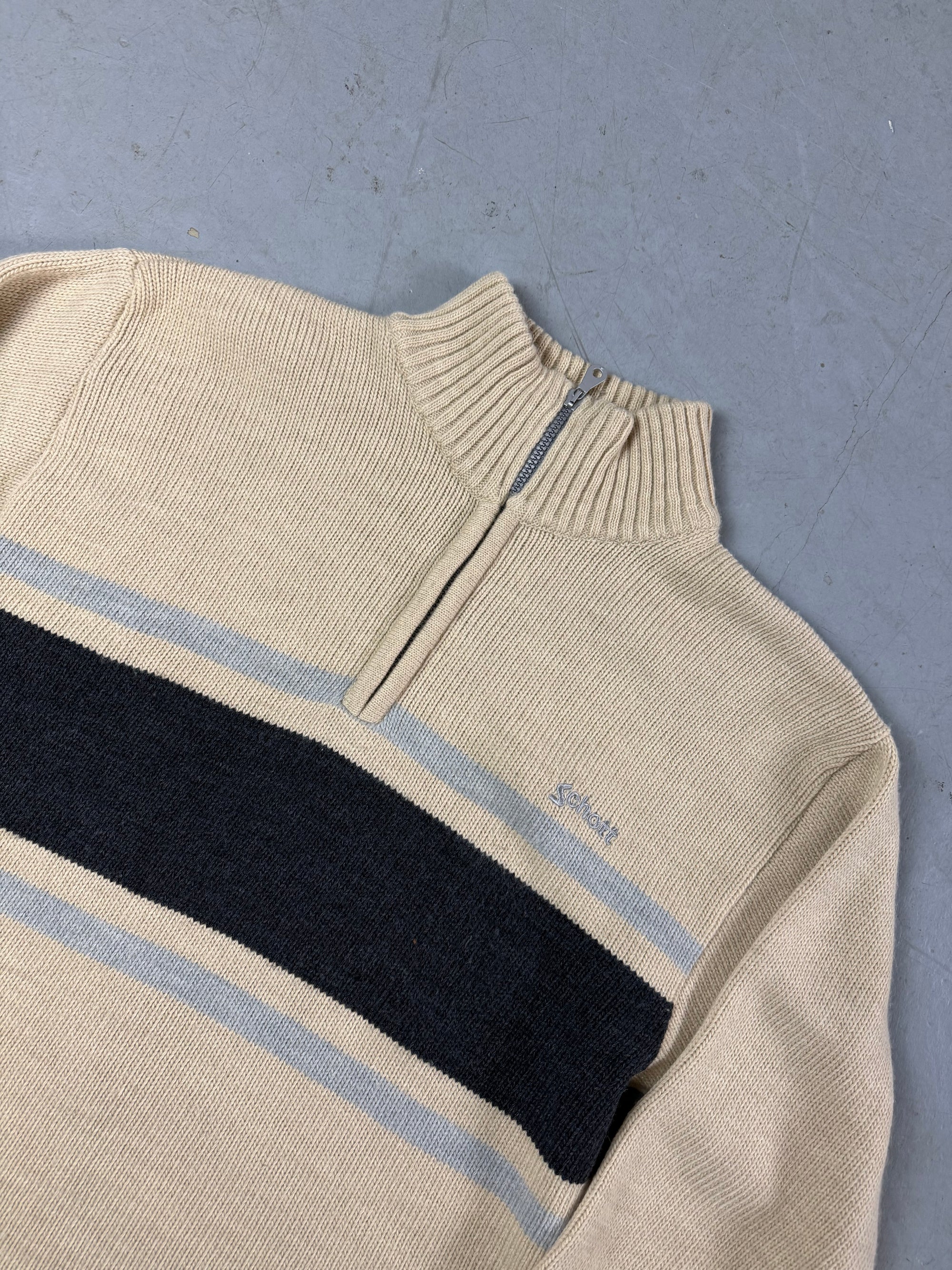 Detailbild von einem Vintage Schott Knit Half Zip Sweater von Kragen