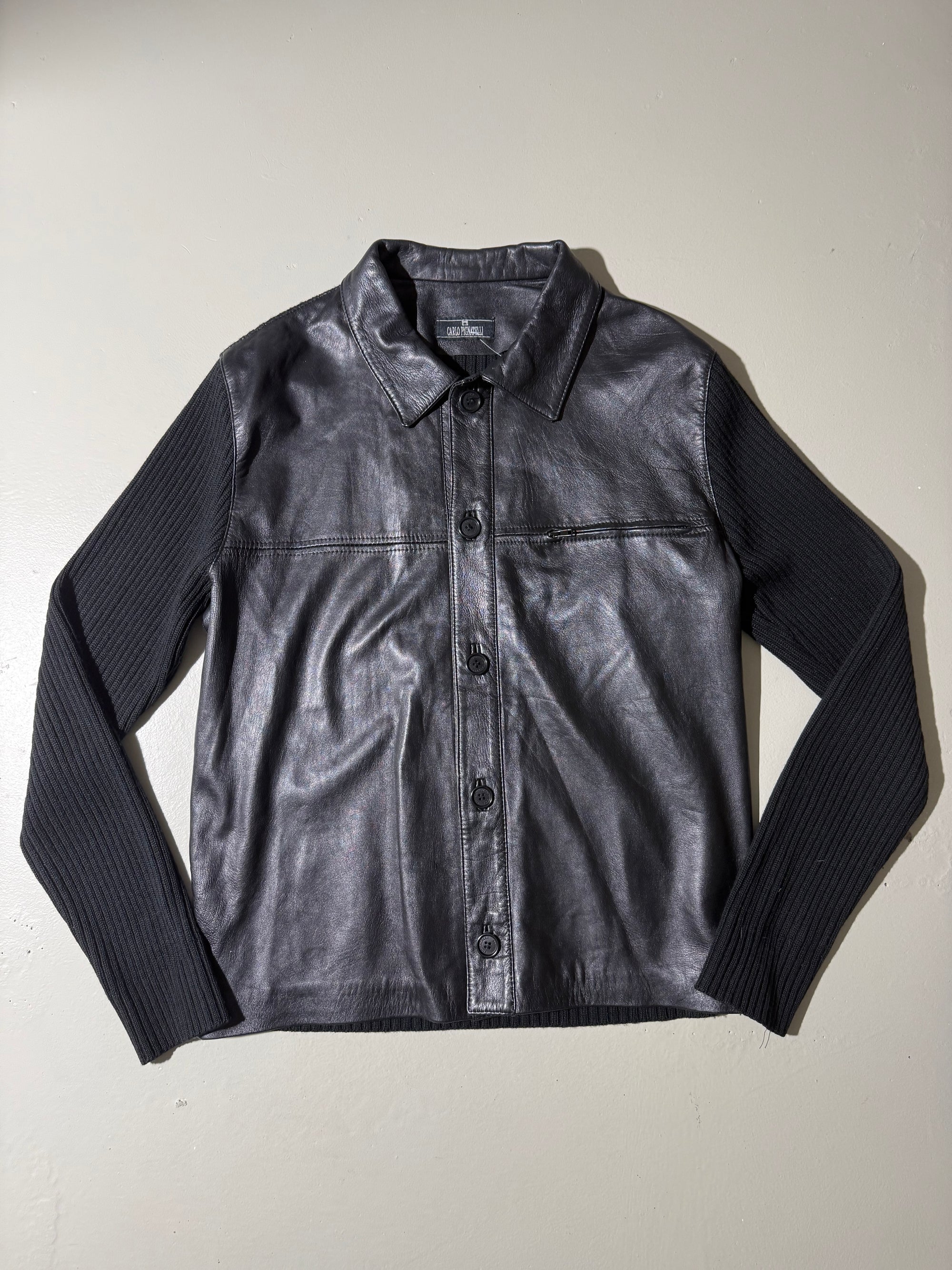 Vintage Black Half Leather Half Knit Jacket M/L