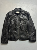 Vintage Black Italian Strap Detail Leather Jacket for men. Y2K Second Hand 2000s Fashion 