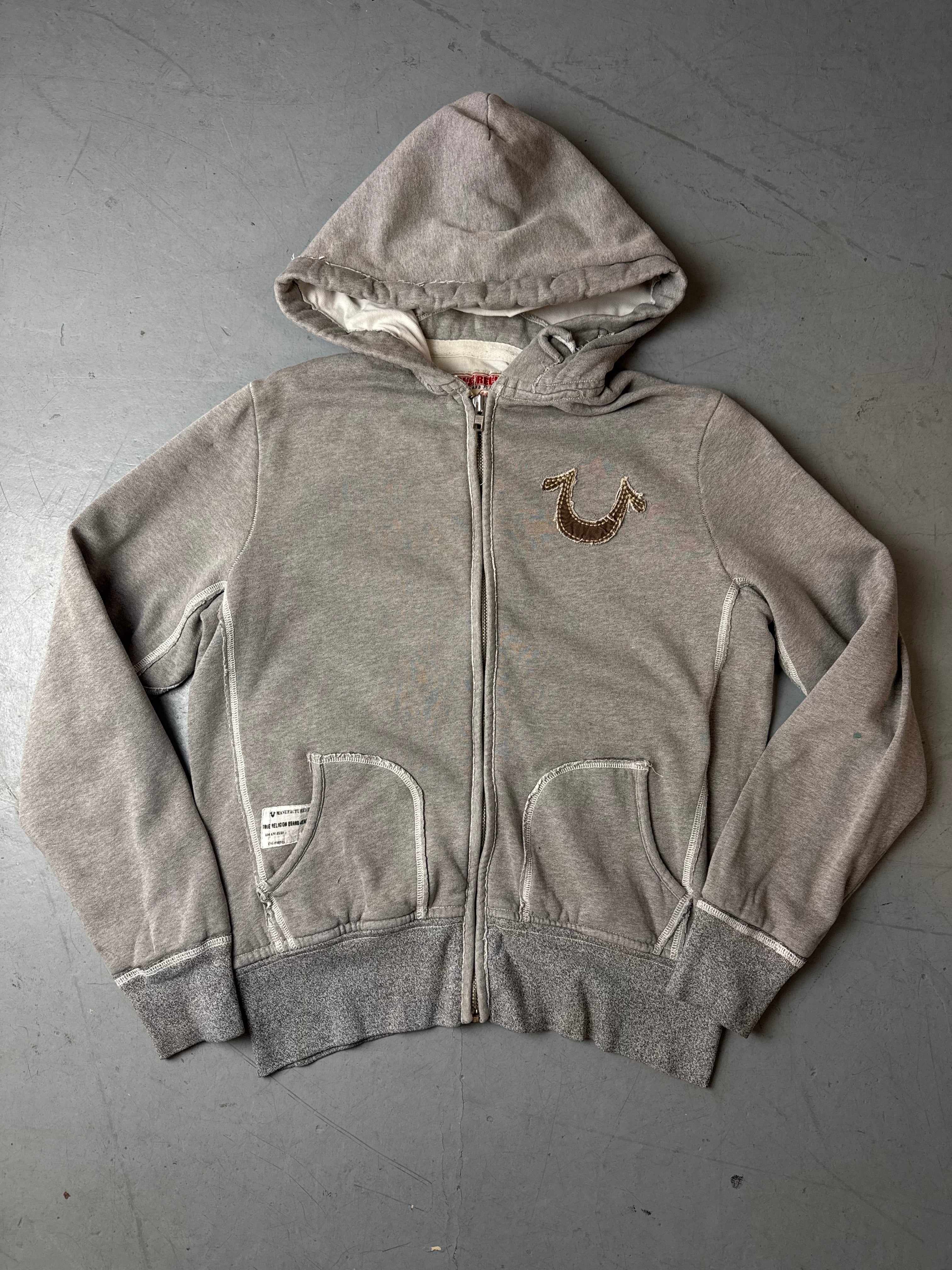 Vintage True Religion Grey Zip Up Hoodie M