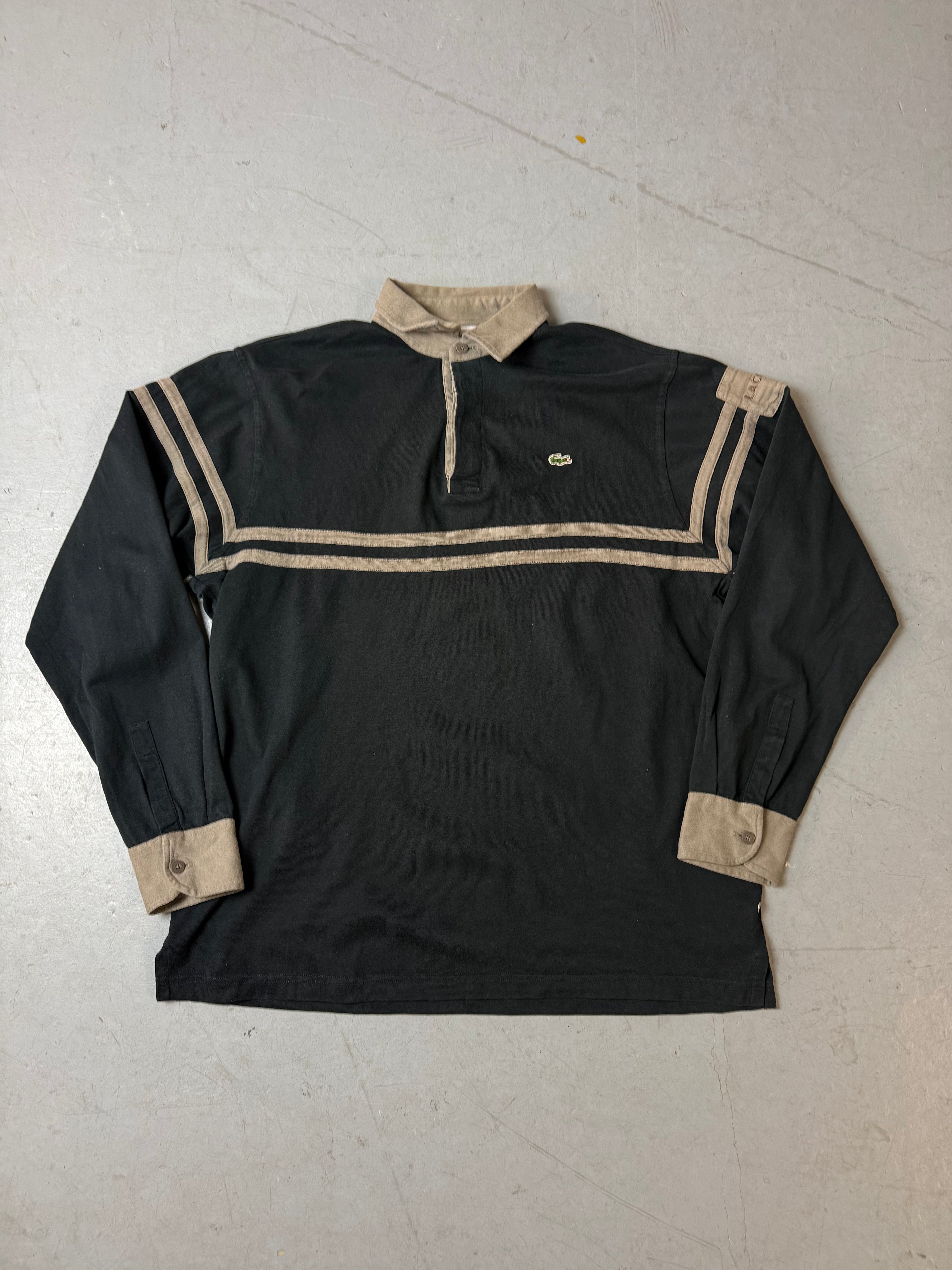 Vintage Lacoste Black and Brown Longsleeve Polo L