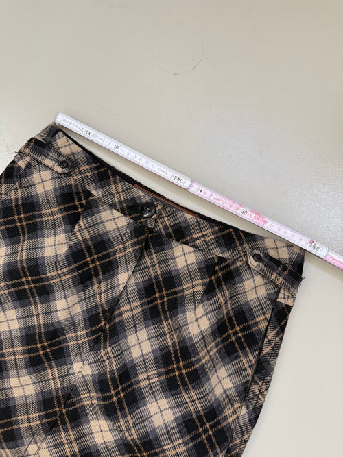 Vintage Brown Grey Plaid Midi Skirt L