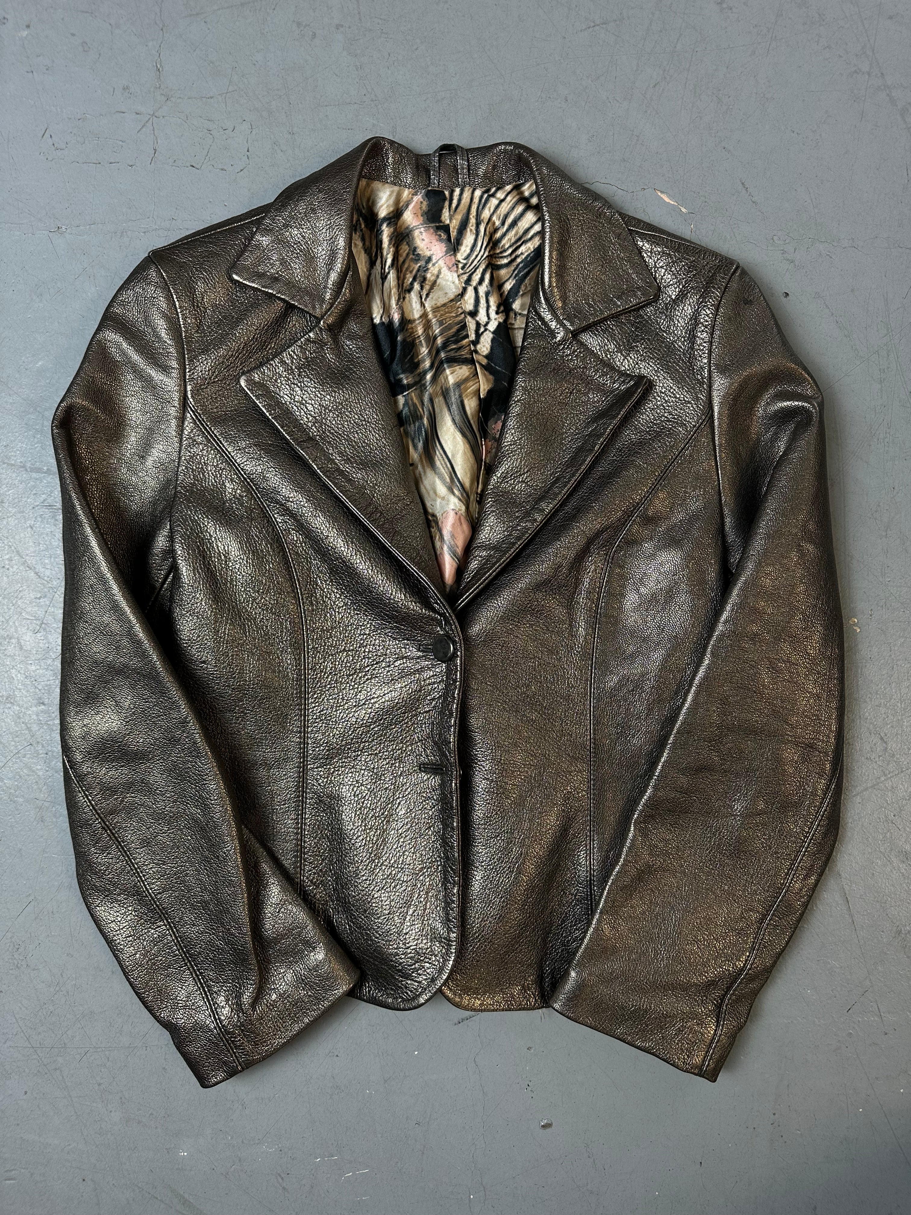 Vintage Gold Shimmery Faux Leather Blazer S/M