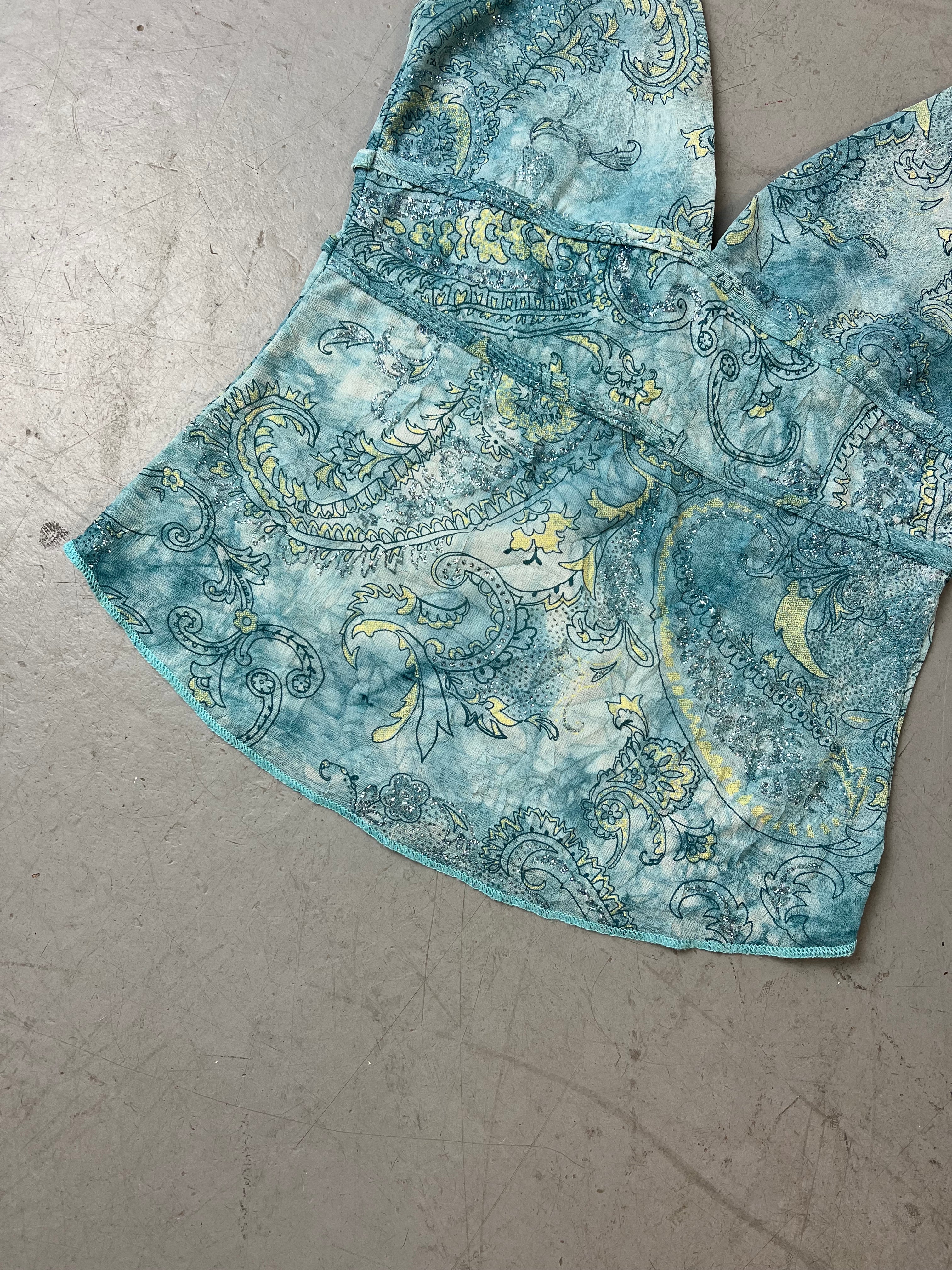 Vintage Blue Paisley Neckholder Top für Damen. Y2K Second Hand 2000s Fashion