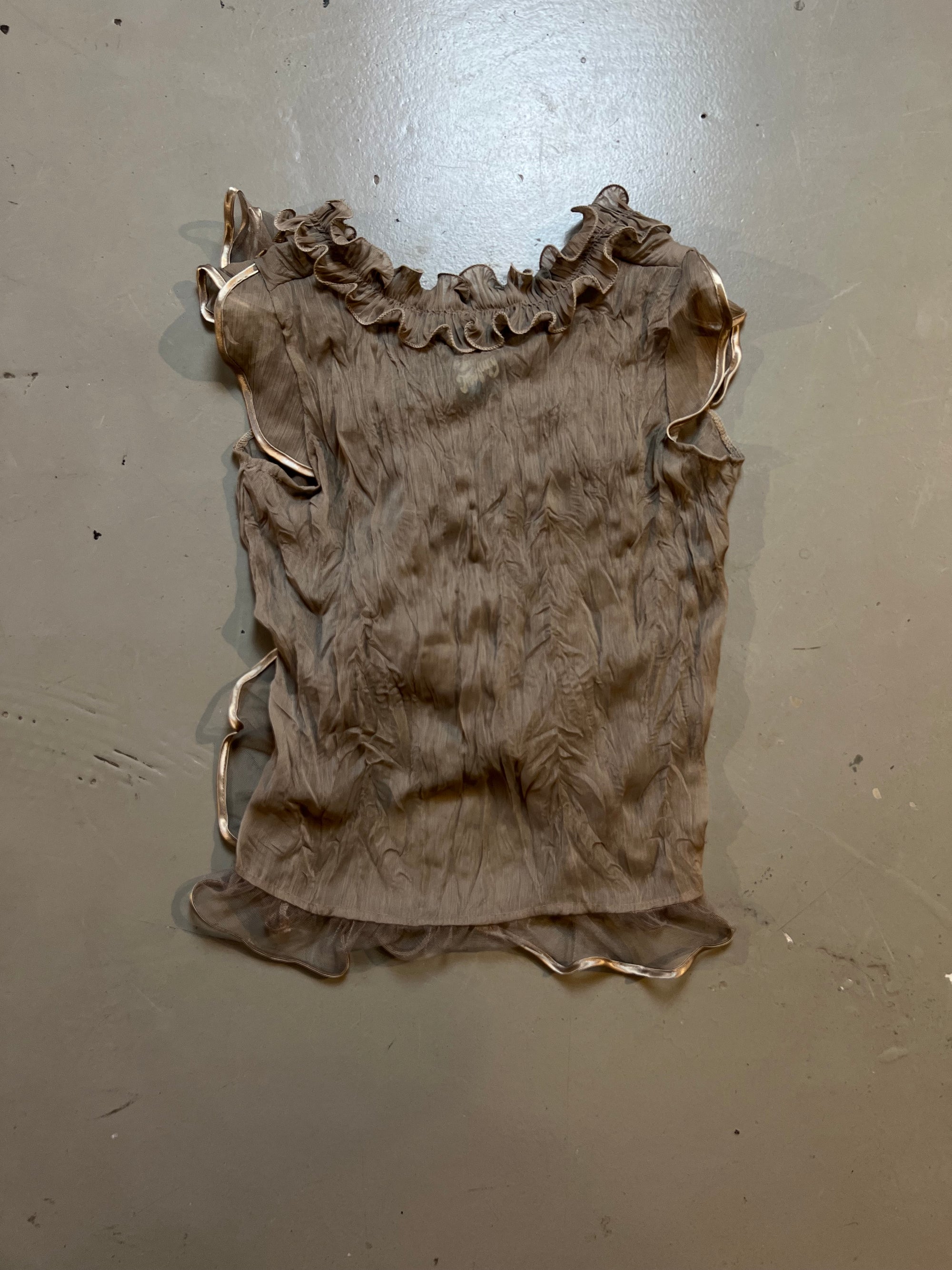 Vintage Gold Ruffle Sleeveless Blouse M