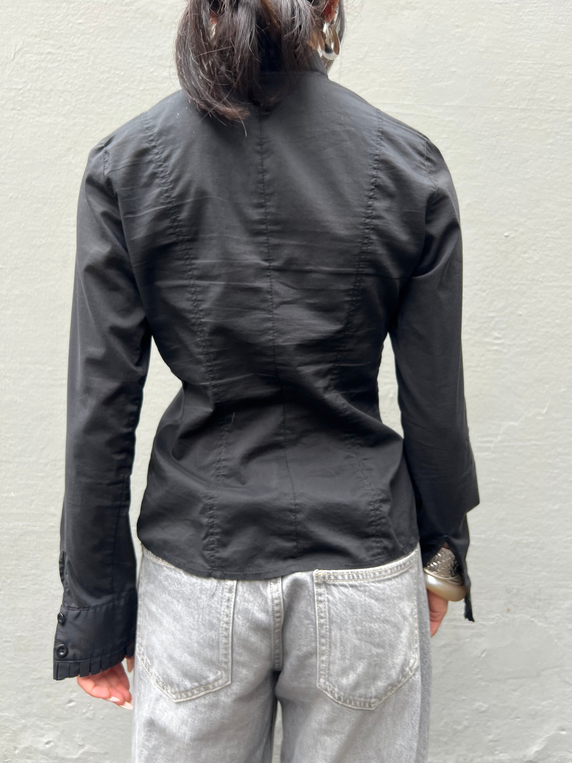 Vintage Black Ruffled Colar Blouse S