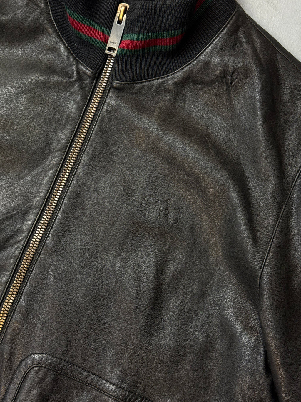 Vintage Gucci Black Leather Bomber Jacket M