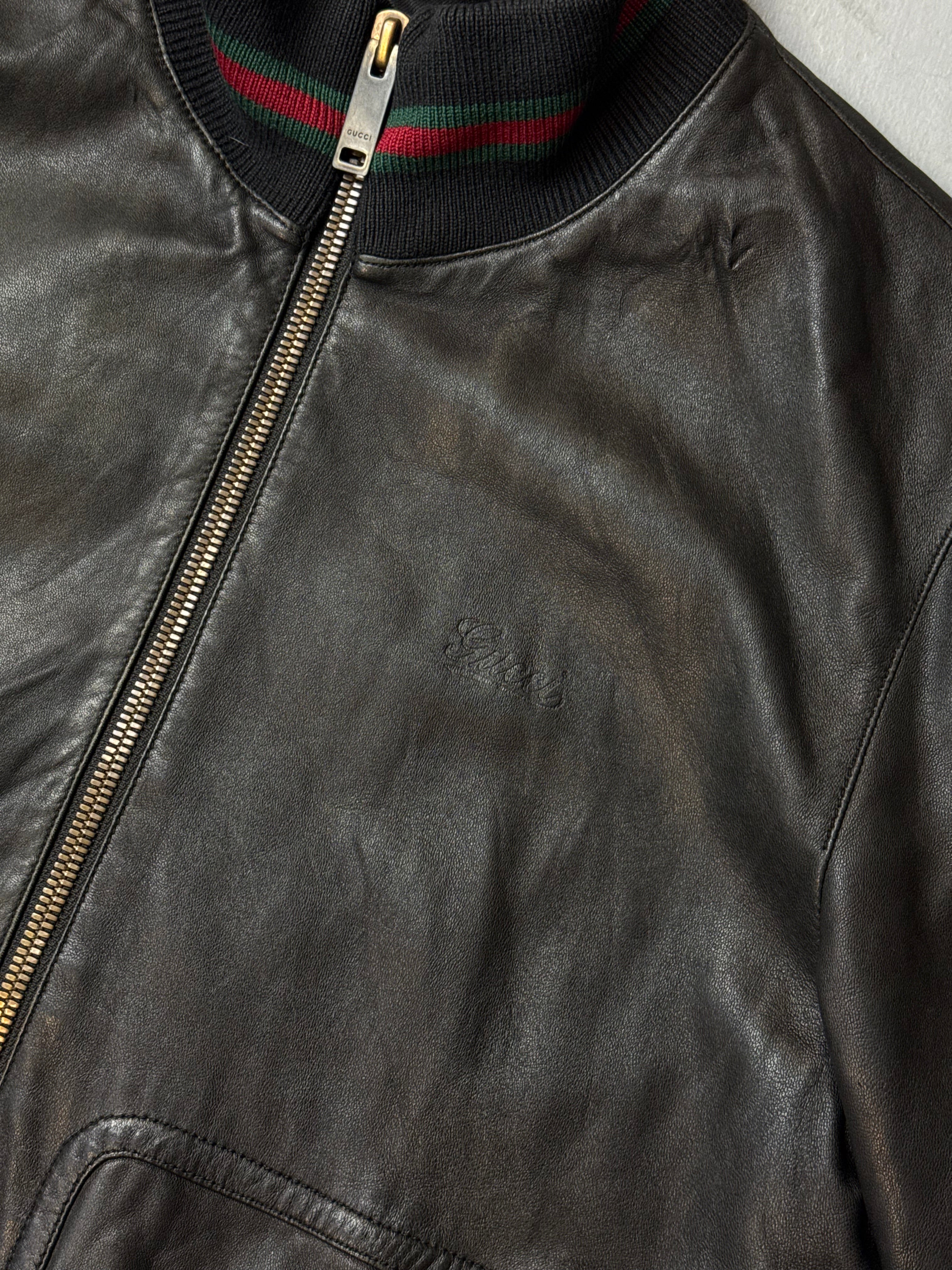 Vintage Gucci Black Leather Bomber Jacket M