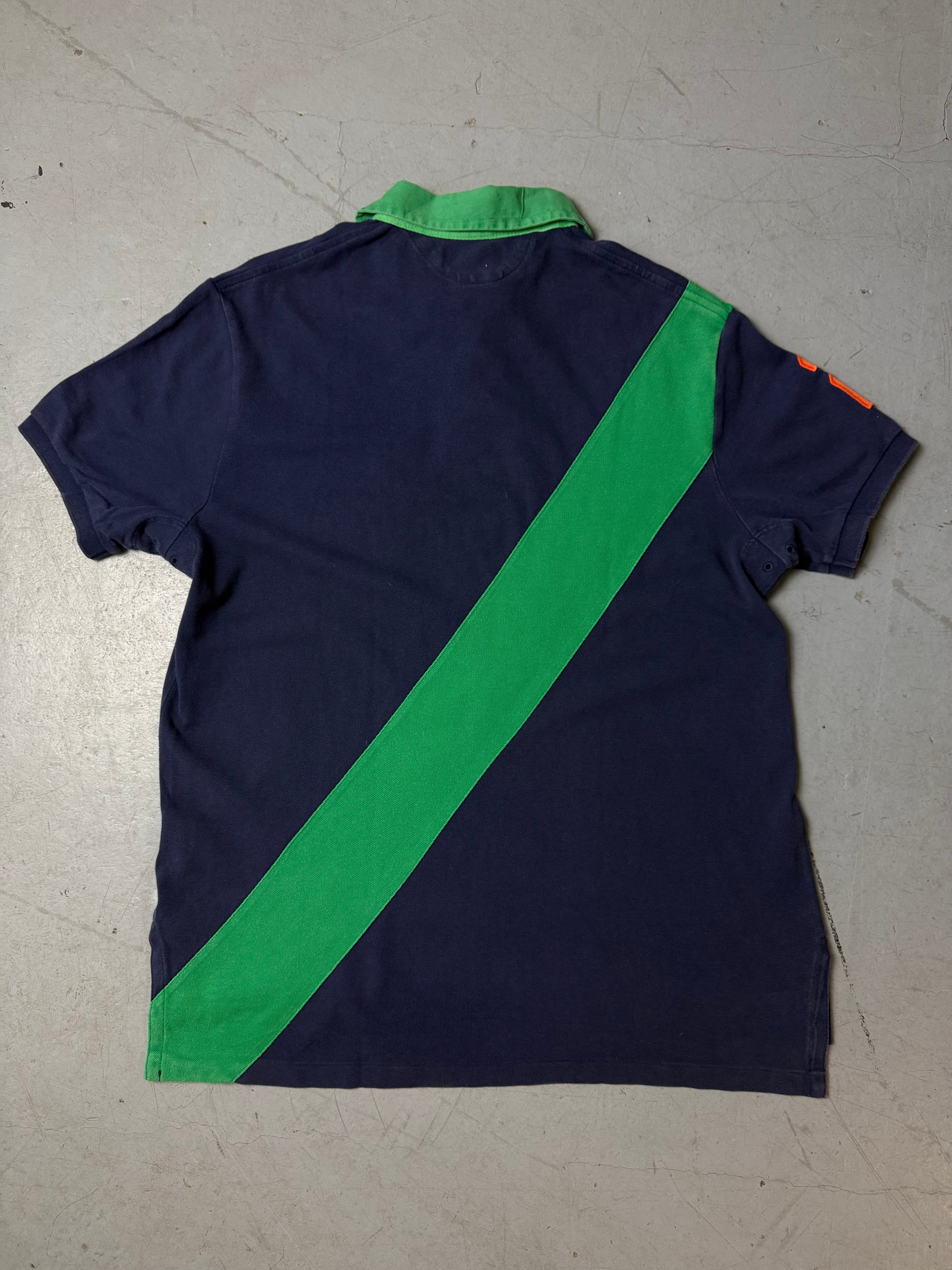 Vintage Polo Ralph Lauren Blue and Green Polo Shirt whit a big horse stitch for boys. Y2K Second Hand 2000s Fashion 