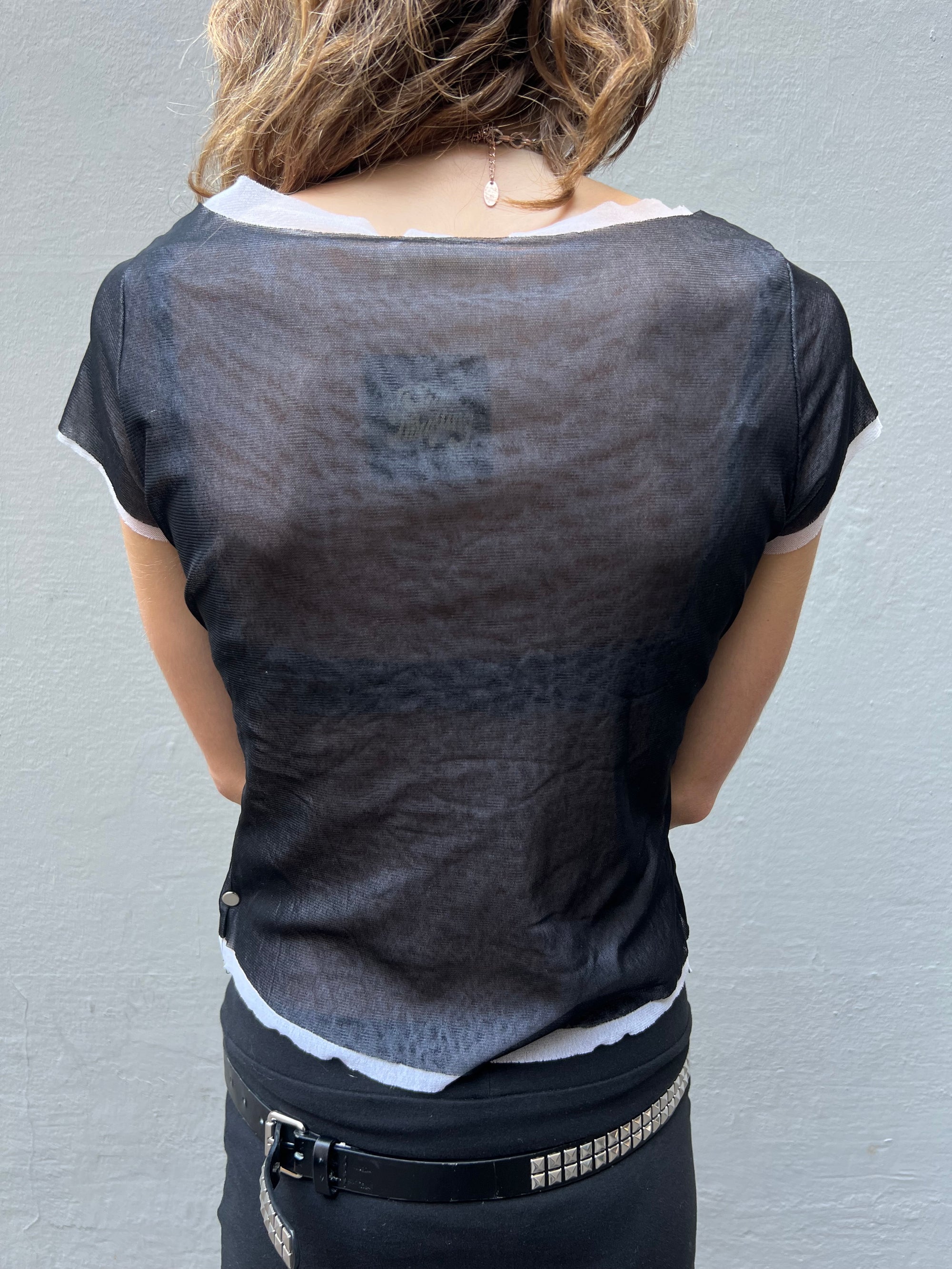 Vintage Black & Beige Mesh Top S/M