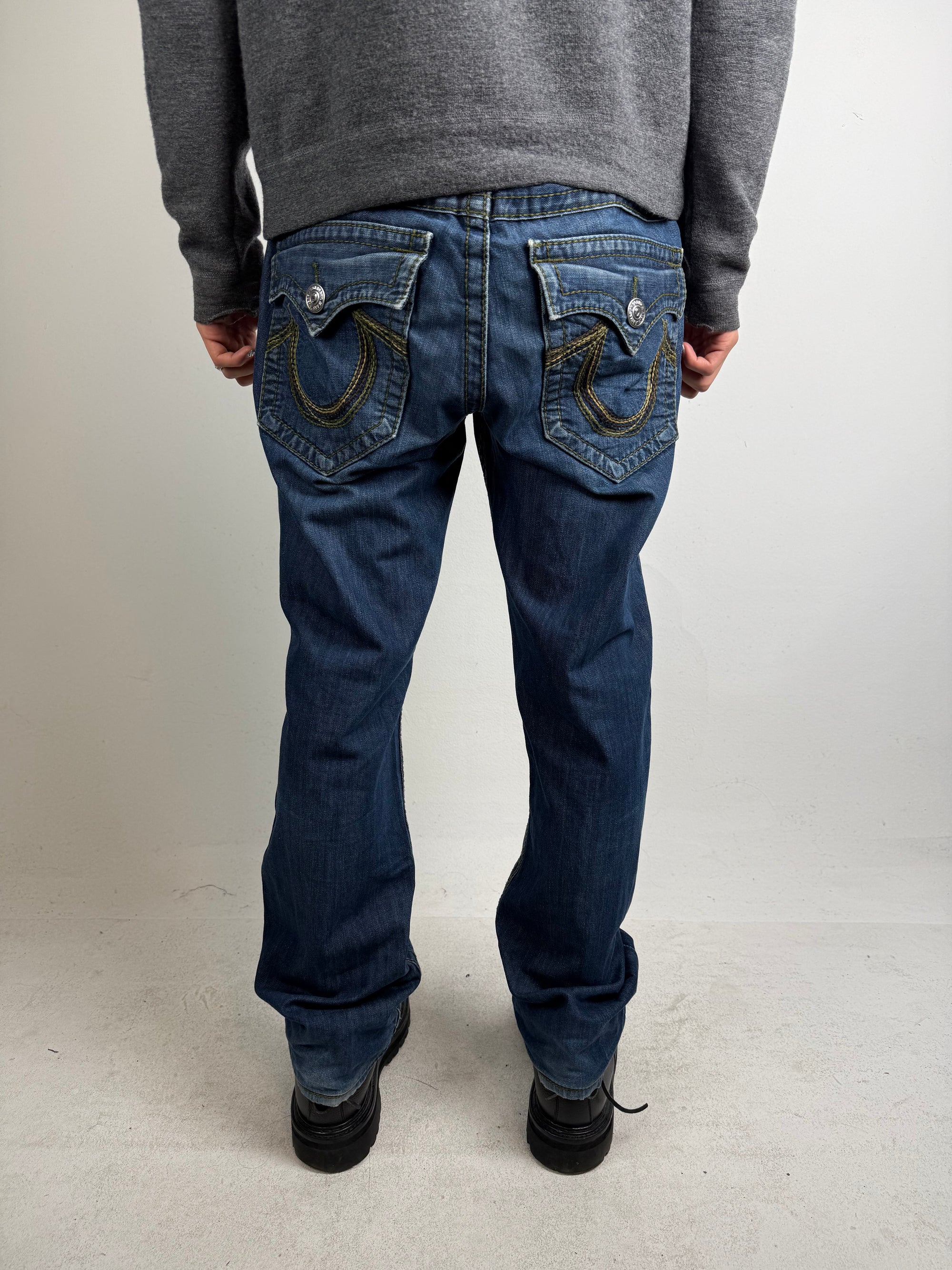 Vintage True Religion Bootcut Jeans with Green Stitching XL