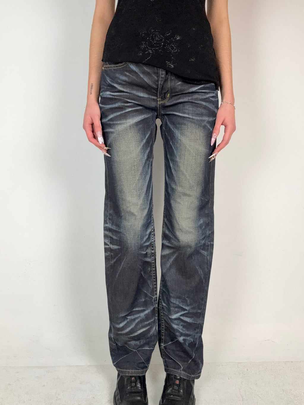 Vintage Big Train High Waist Jeans mit Stitching für Frauen 