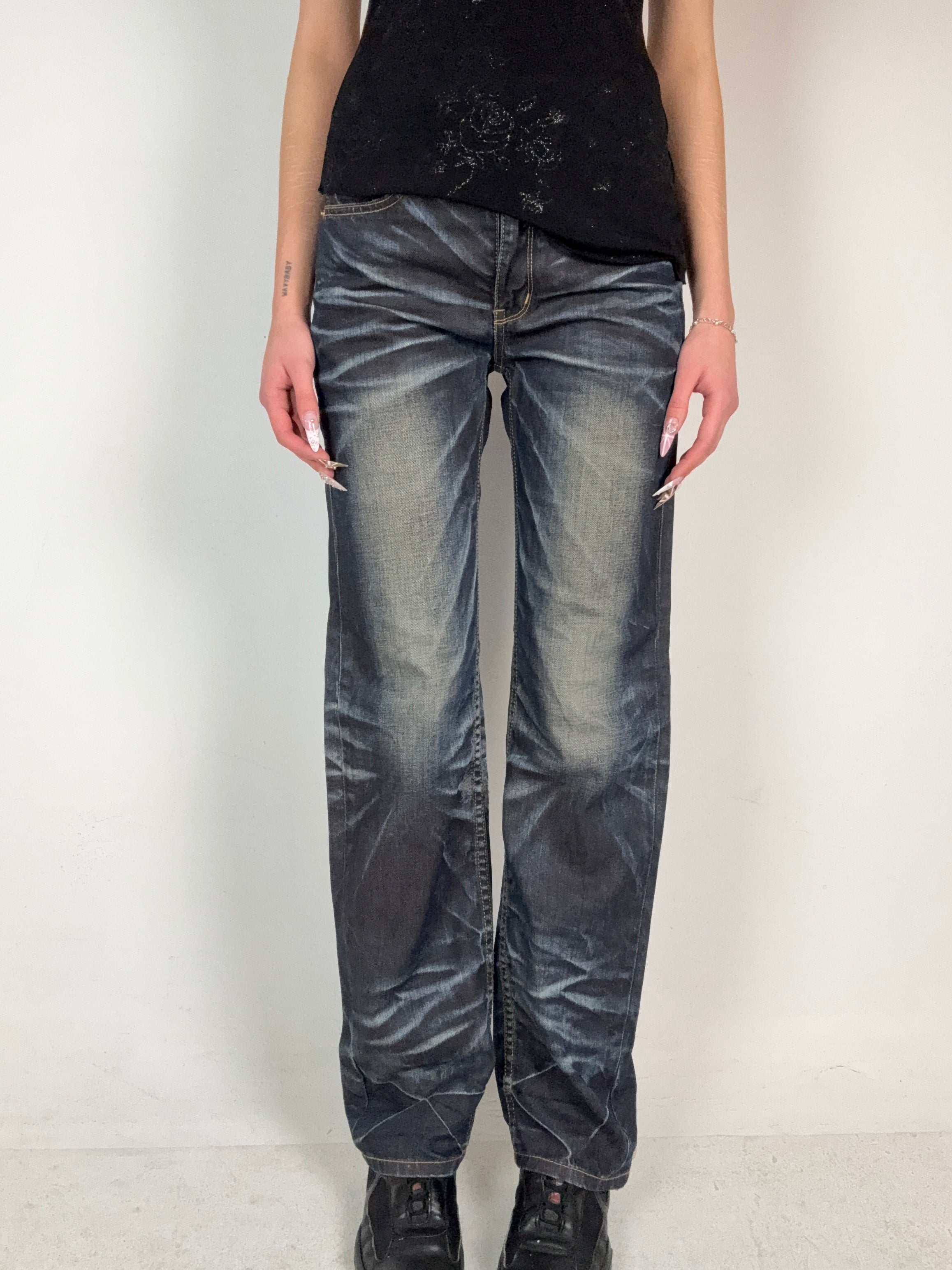 Vintage Big Train High Waist Jeans mit Stitching für Frauen 