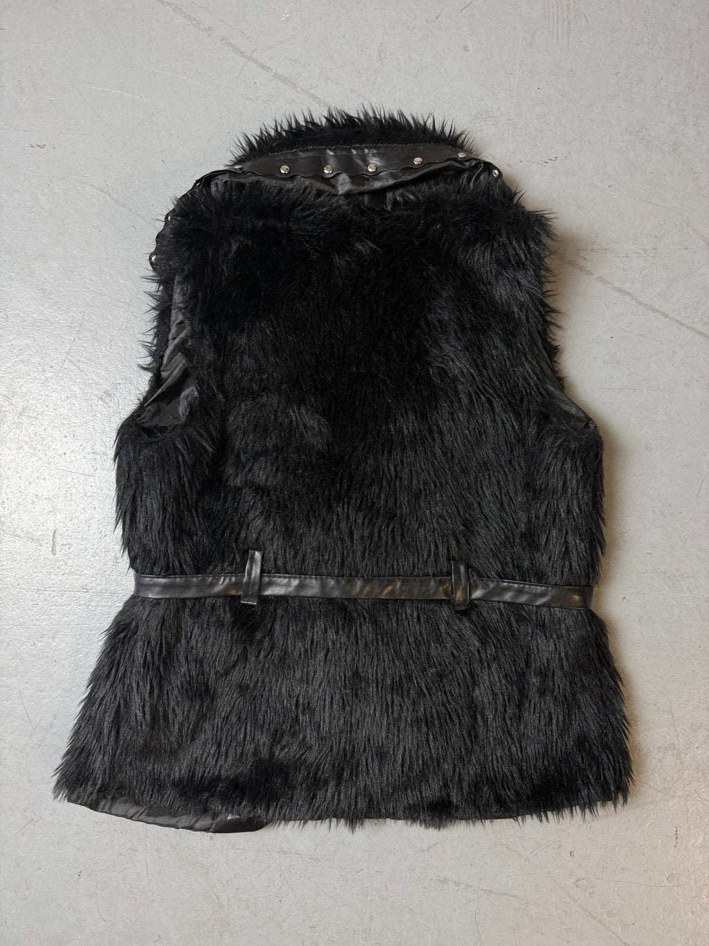 Vintage Black Faux Fur Vest with Belt S/M