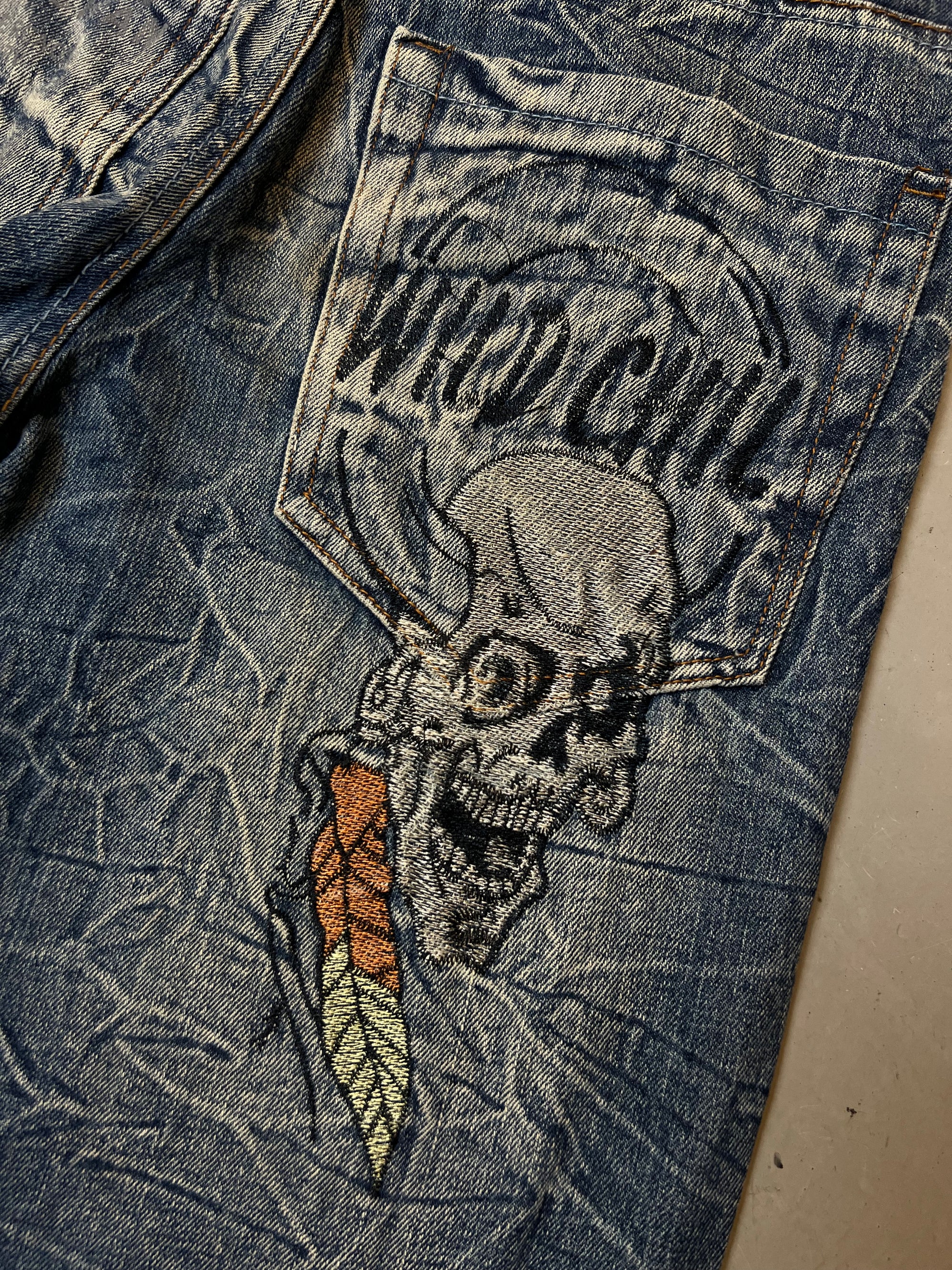 Vintage Blue Crazy Stitched and Washed Denim S/M