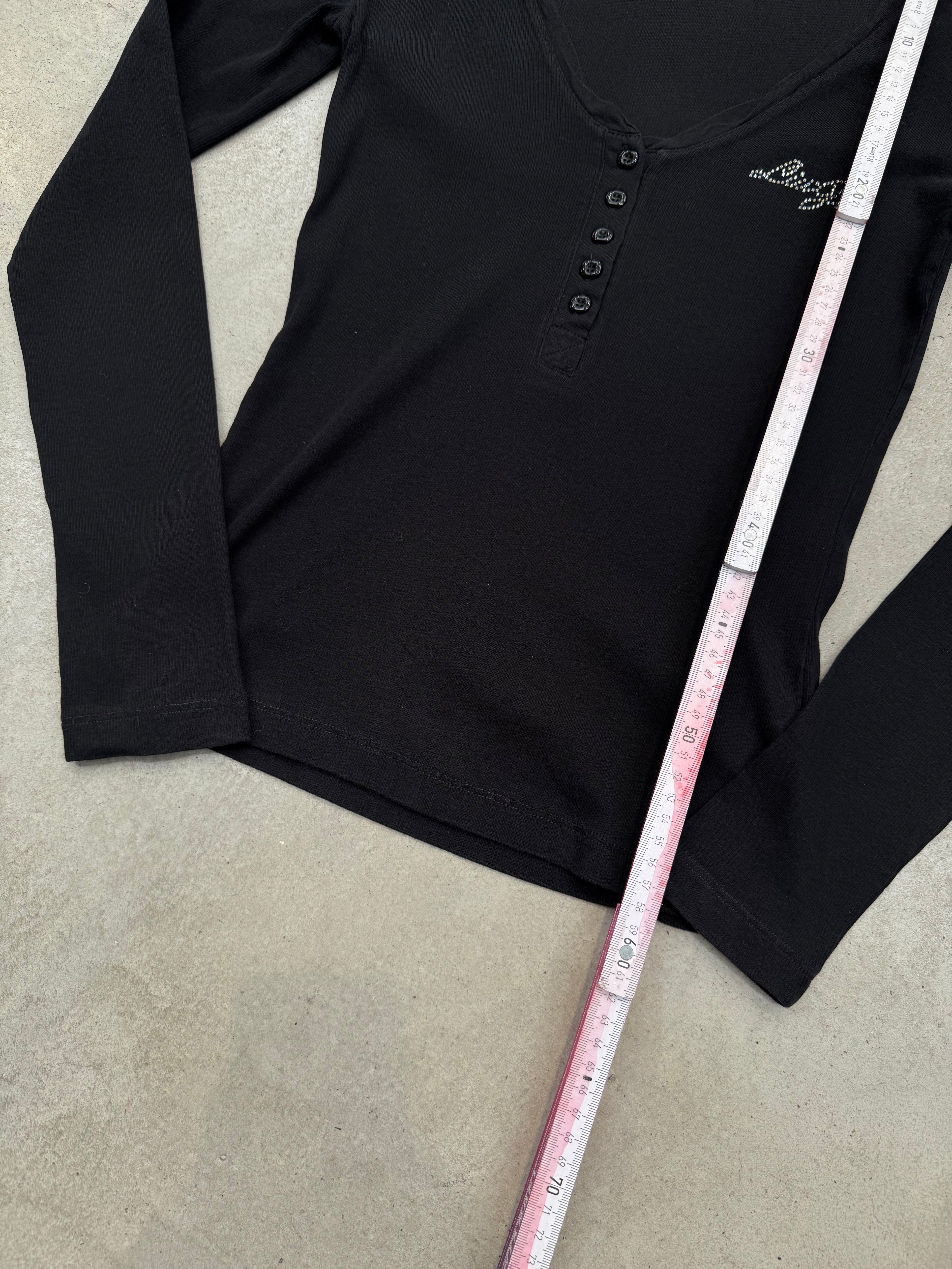 Vintage Liu Jo Black Rhinestone Logo Longsleeve für Herren Y2K Second Hand Fashion