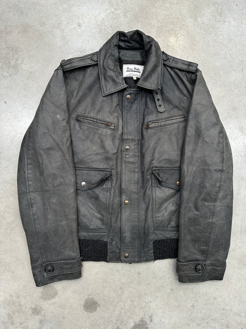 Vintage Grey Italian Leather Jacket Für Männer. Y2K Second Hand 2000s Fashion 