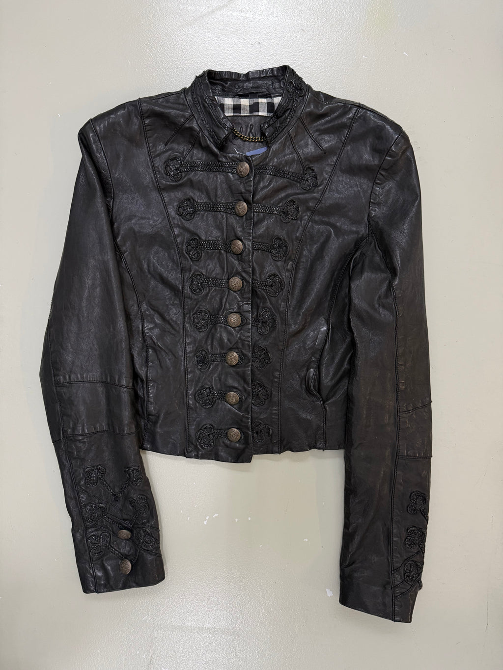 Vintage Napoleon Button Up Leather Jacket für Herren. Y2K Second Hand 2000s Fashion 