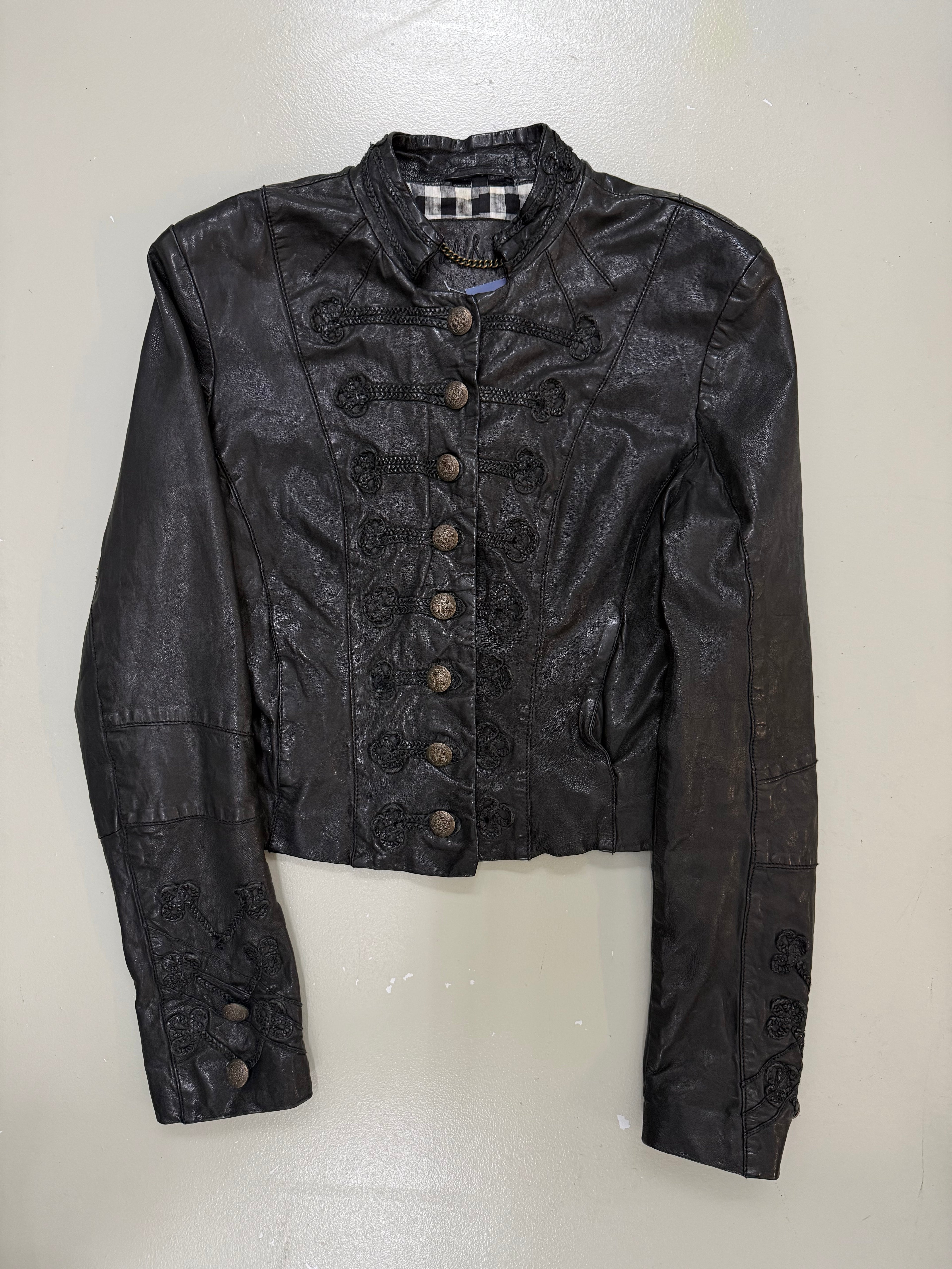 Vintage Napoleon Button Up Leather Jacket für Herren. Y2K Second Hand 2000s Fashion 