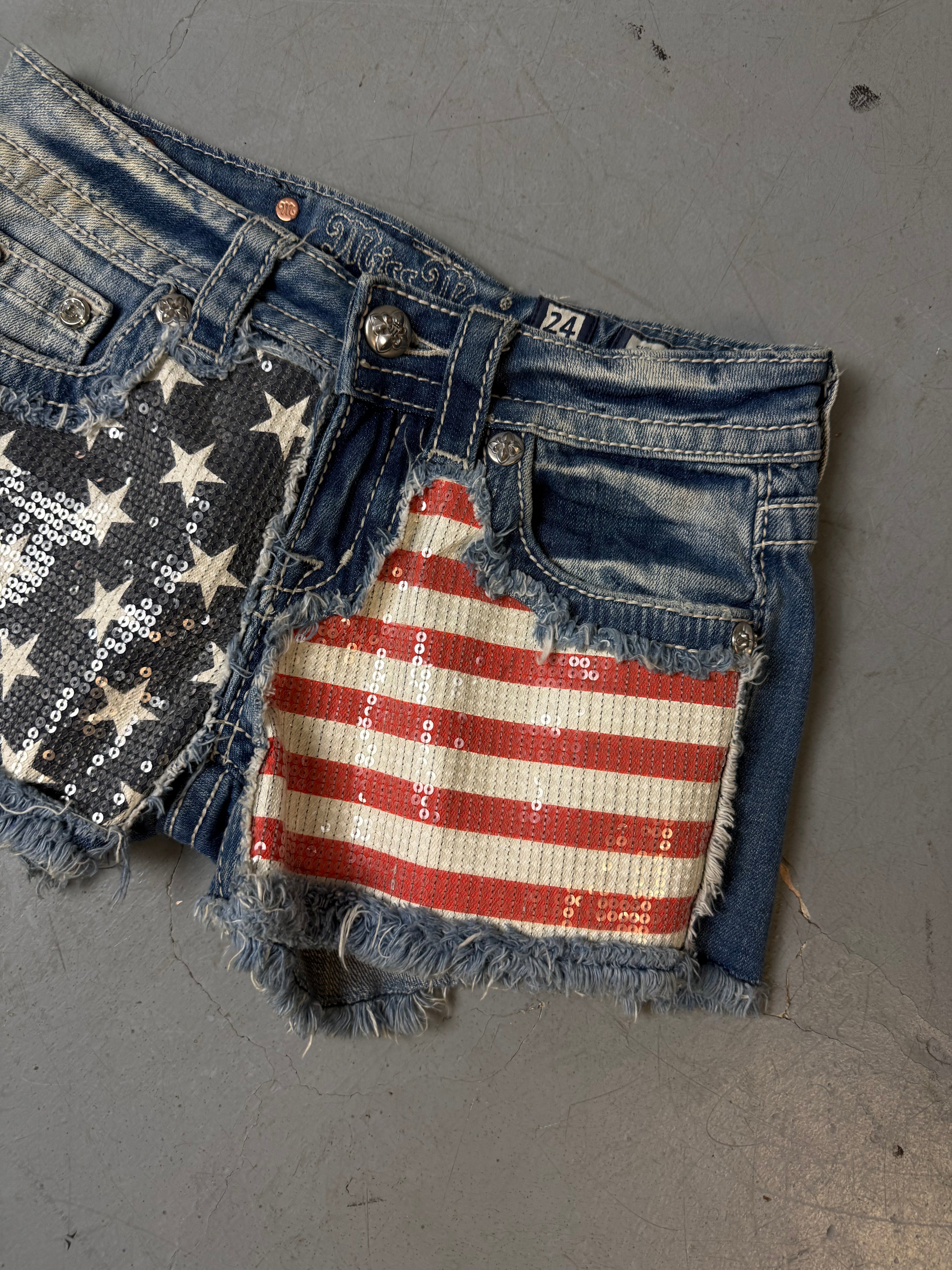 Vintage Miss Me USA Flag Denim Shorts XS