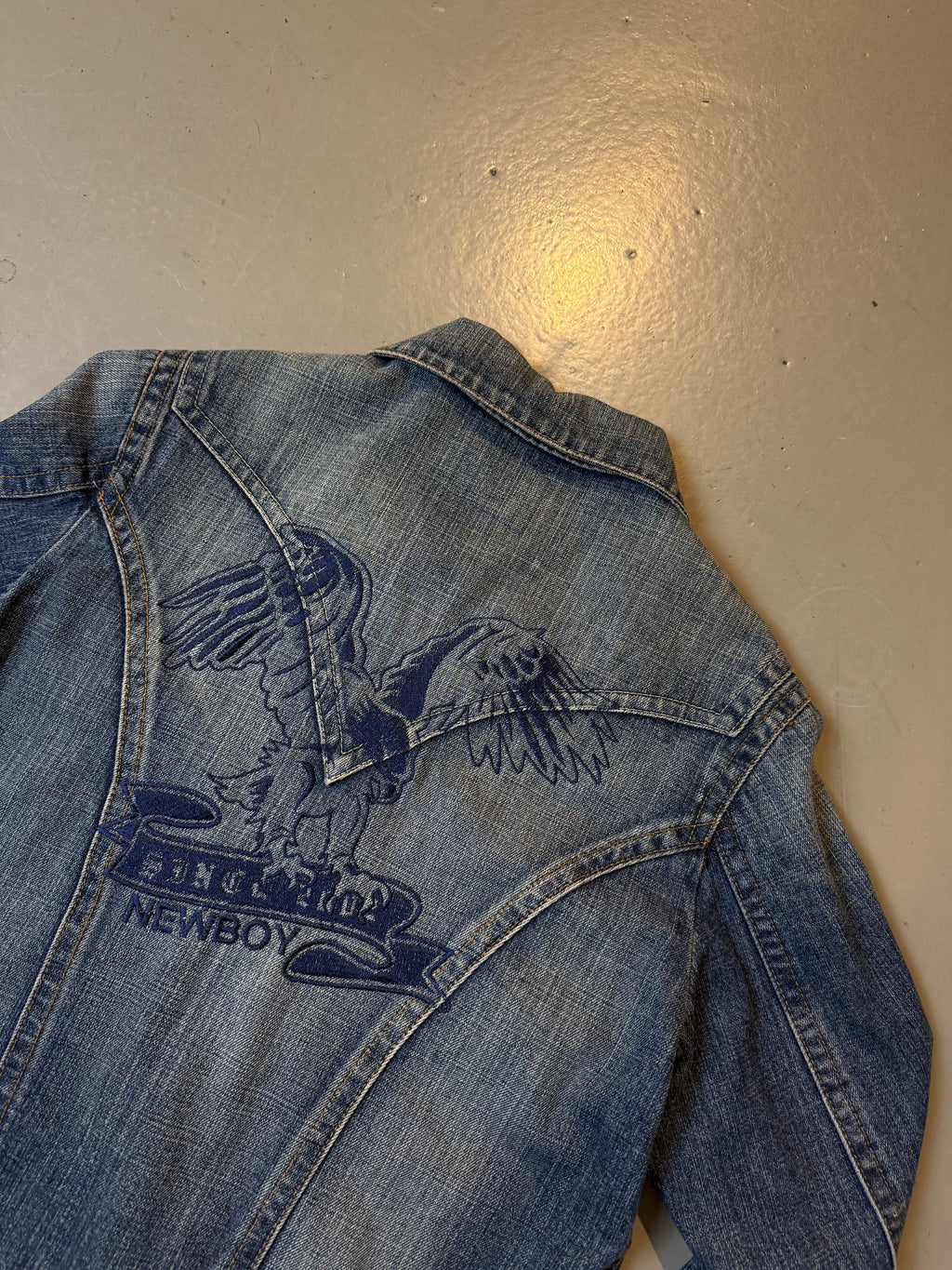 Vintage New Boy Denim Jacket with Back Print M