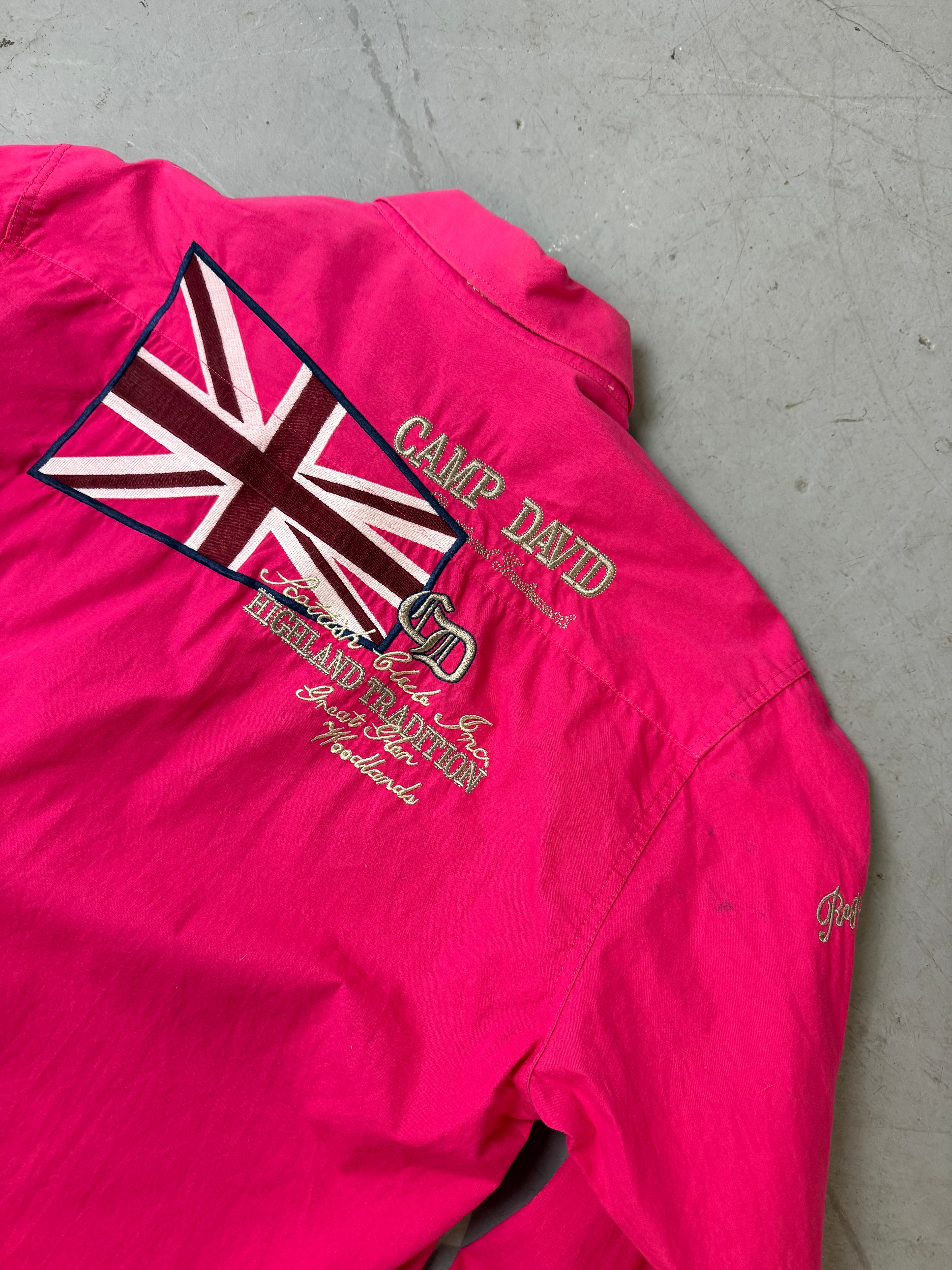 Vintage Camp David Pink Y2K Printed Button Up Shirt L