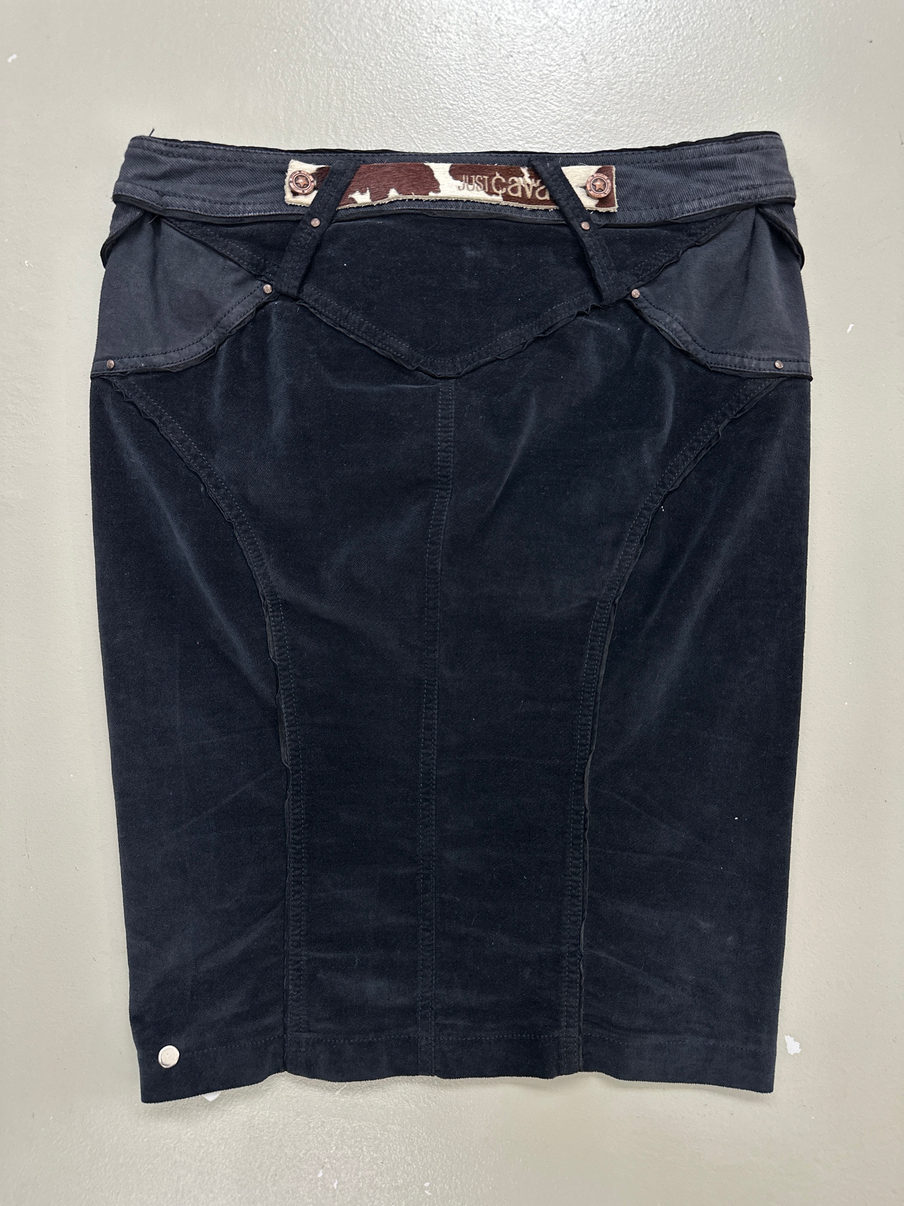 Vintage Just Cavalli Black Midi Skirt für Frauen. Y2K Second Hand 2000s Fashion