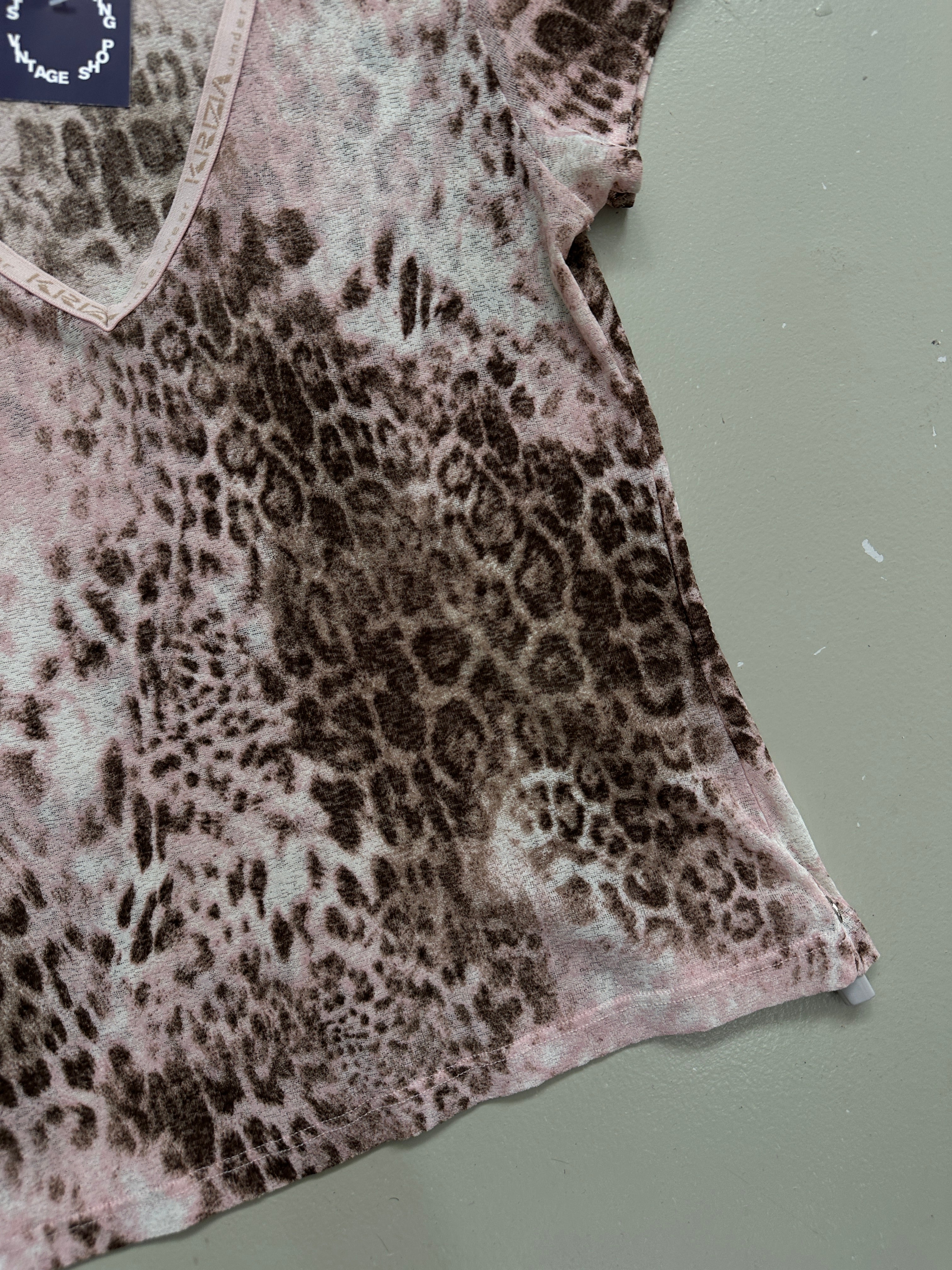 Vintage Pink and Brown Leopard Print Mesh T-Shirt M/L