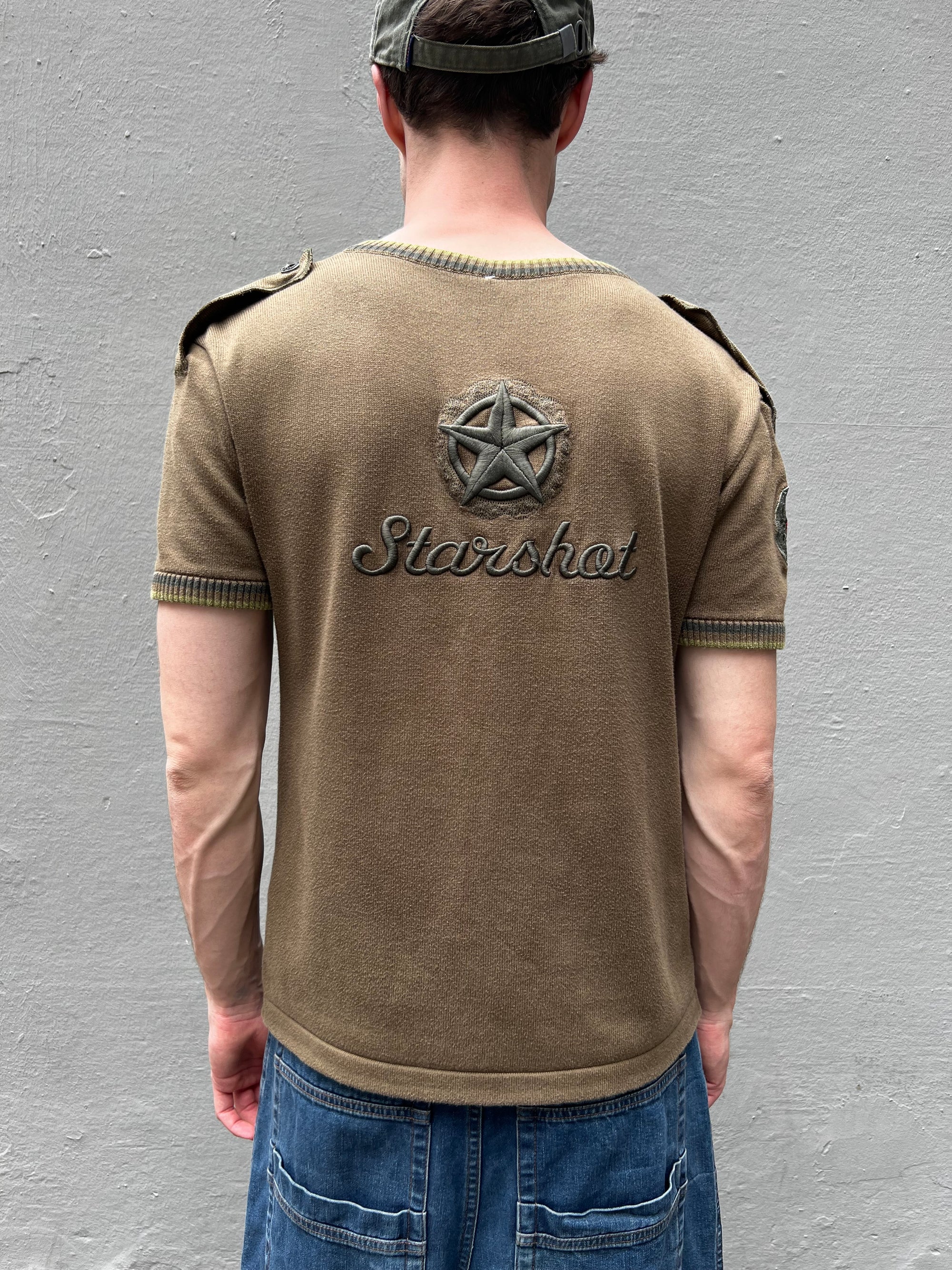 Vintage Kaki Emproidered Slim Tee M/L