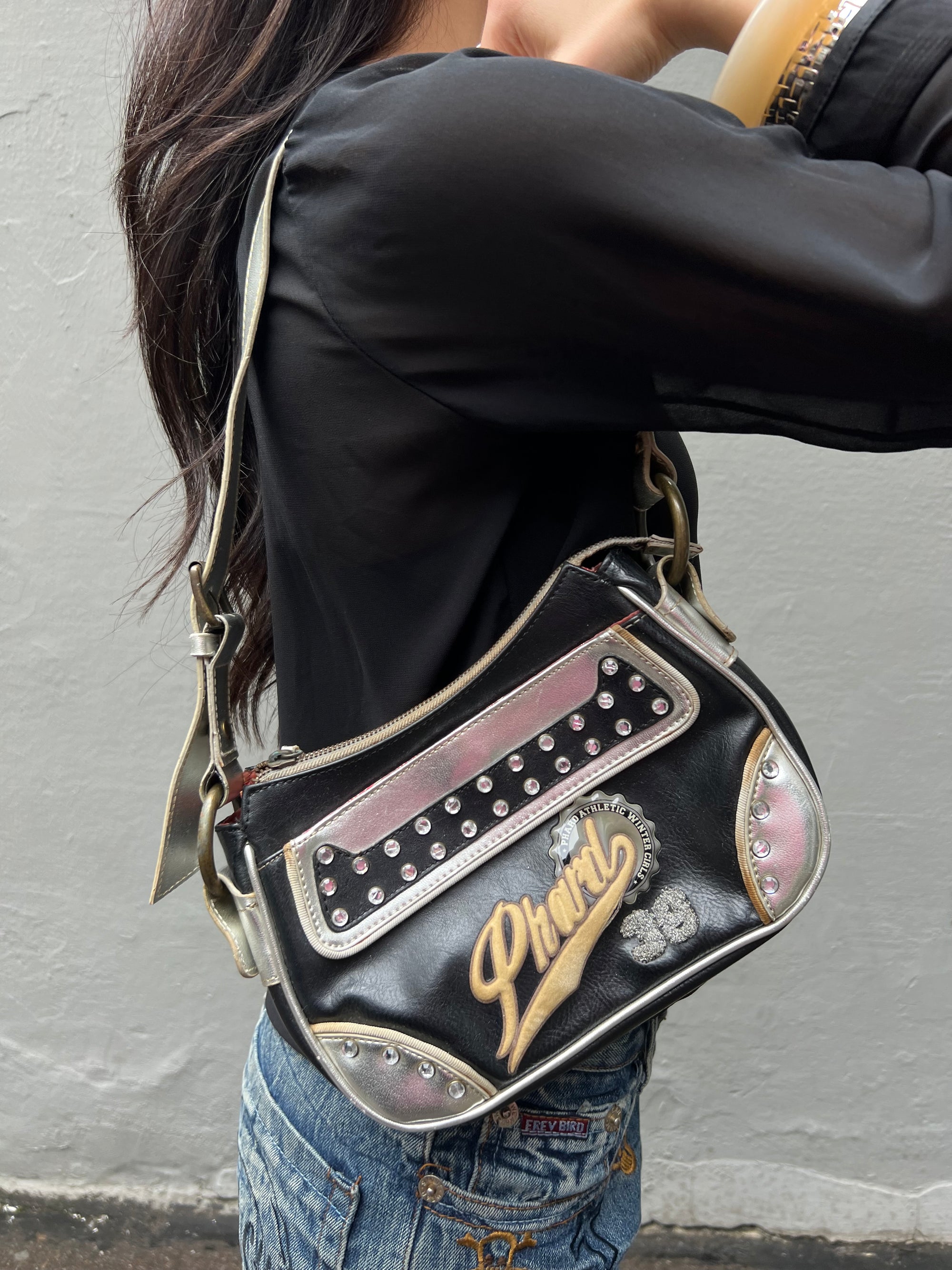 Vintage Black and Silver Phard Mini Bag With Rhinestones