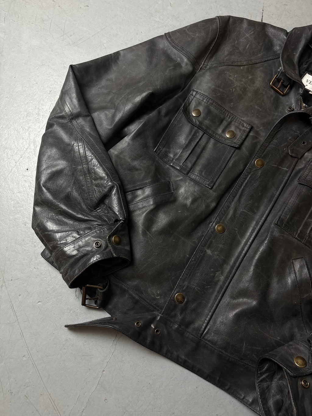 Vintage Italian Black Biker Leather Jacket XL
