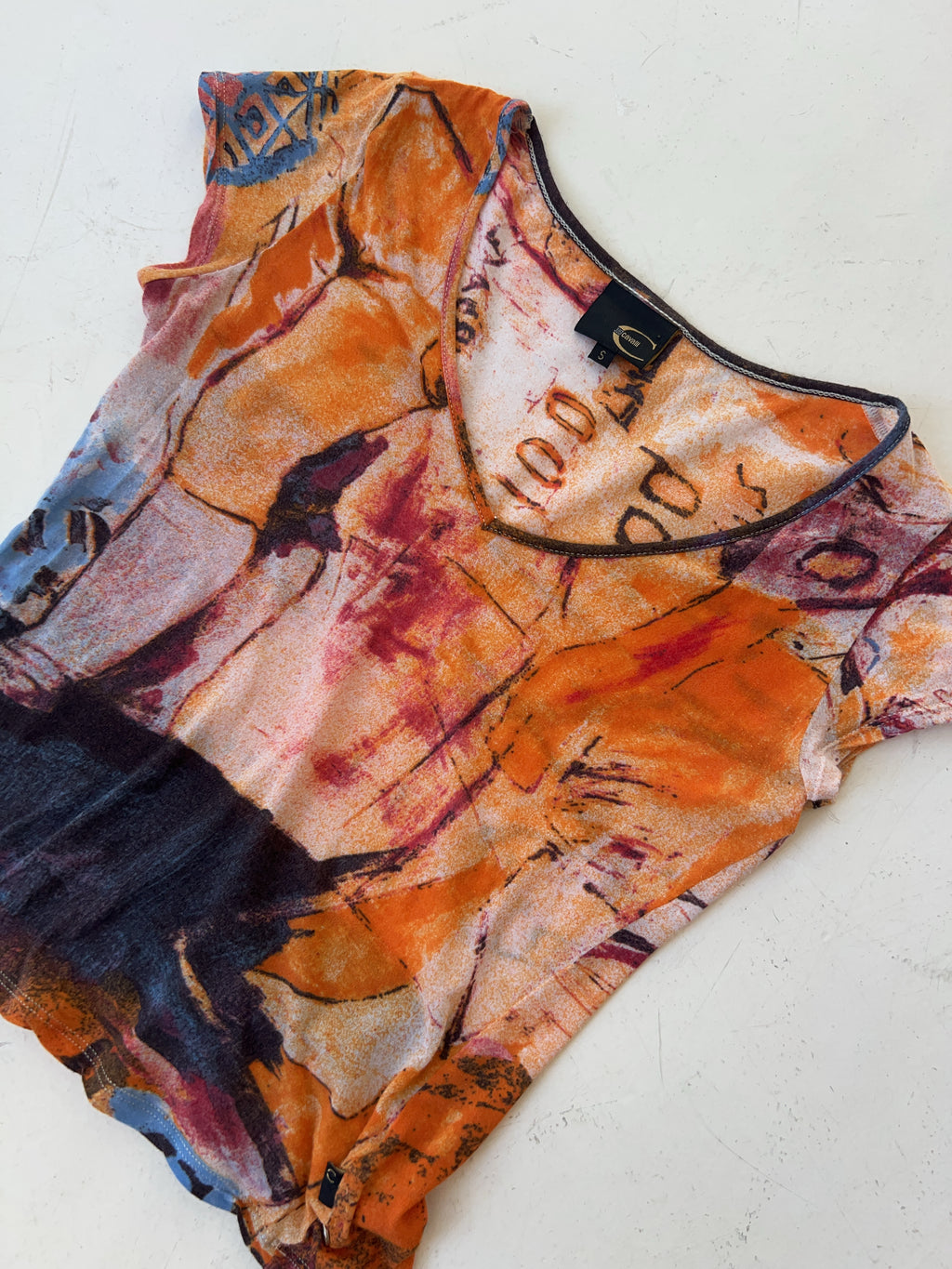 Vintage Just Cavalli Mesh T-Shirt für Damen. Y2k Second Hand 2000s Fashion.