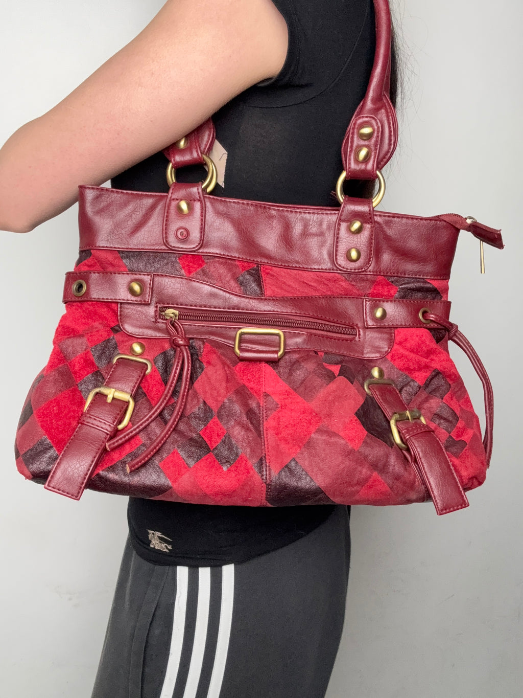 Vintage Vintage Eternal Red Harleqin Print Bag for women. Y2K Second Hand 2000s Fashion 