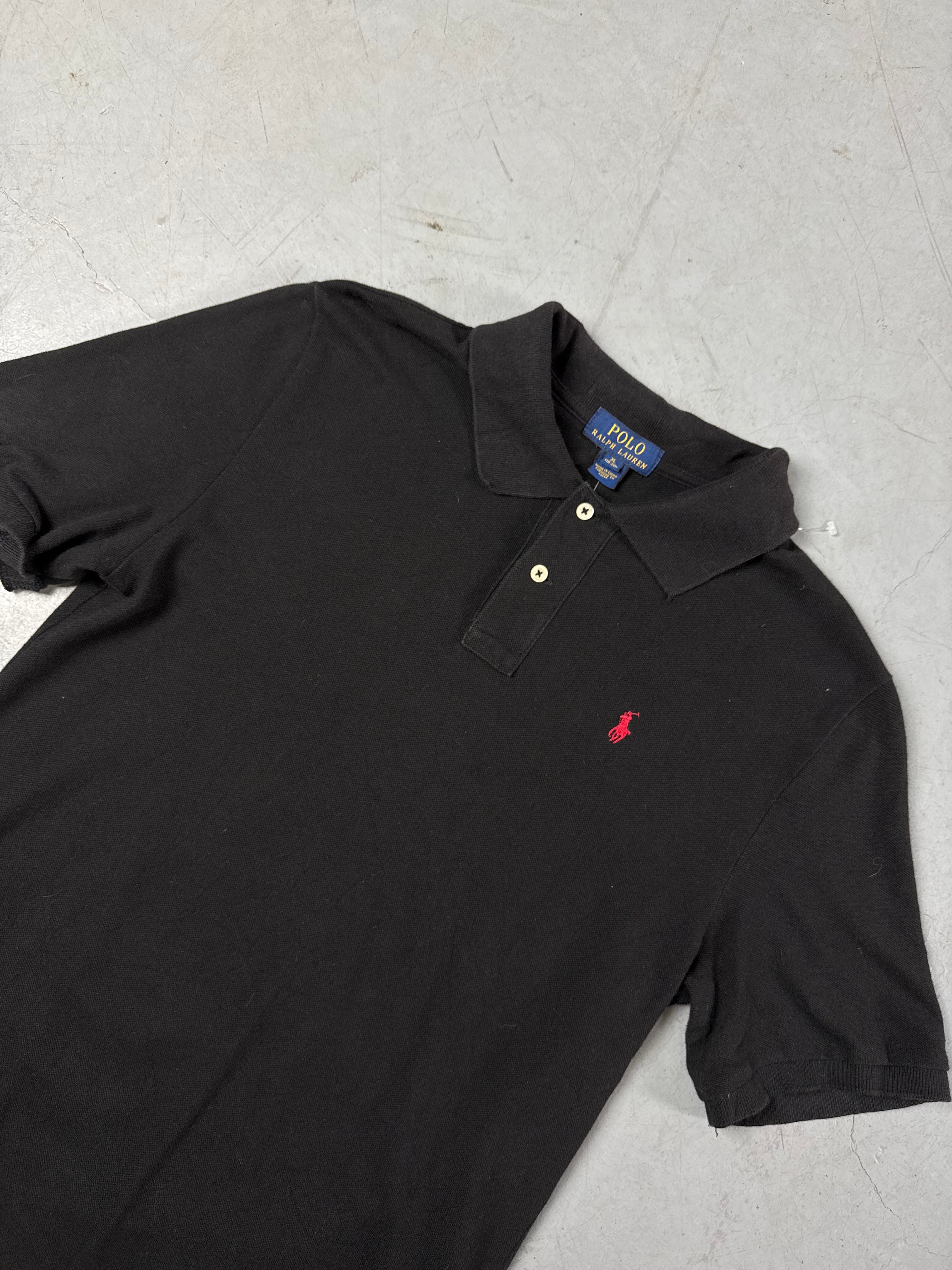 Detailliertes Produktbild von Vintage Polo Ralph Lauren Black Polo Shirt M/L von vorne 