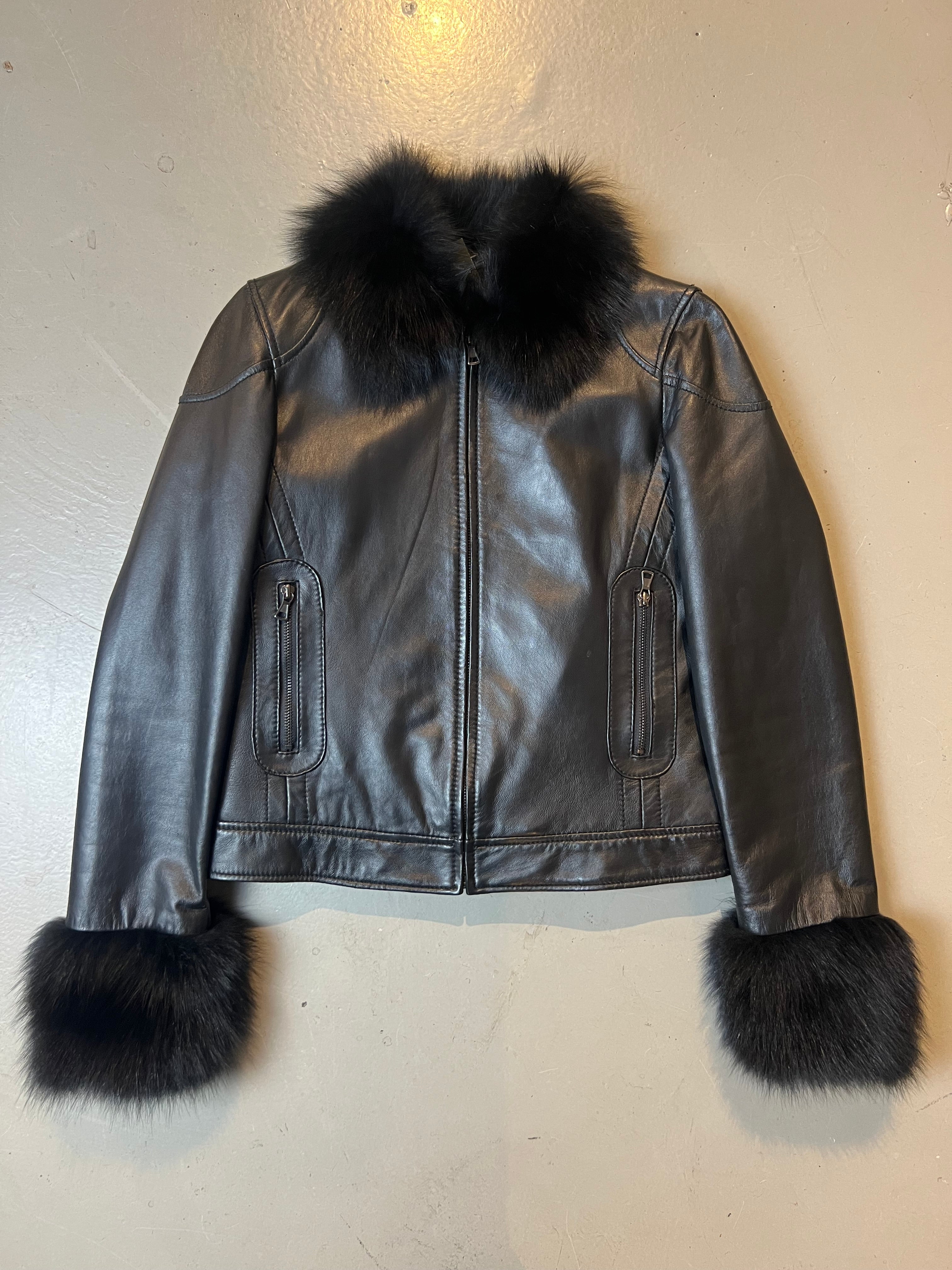 Vintage Black Fur Leather Jacket S