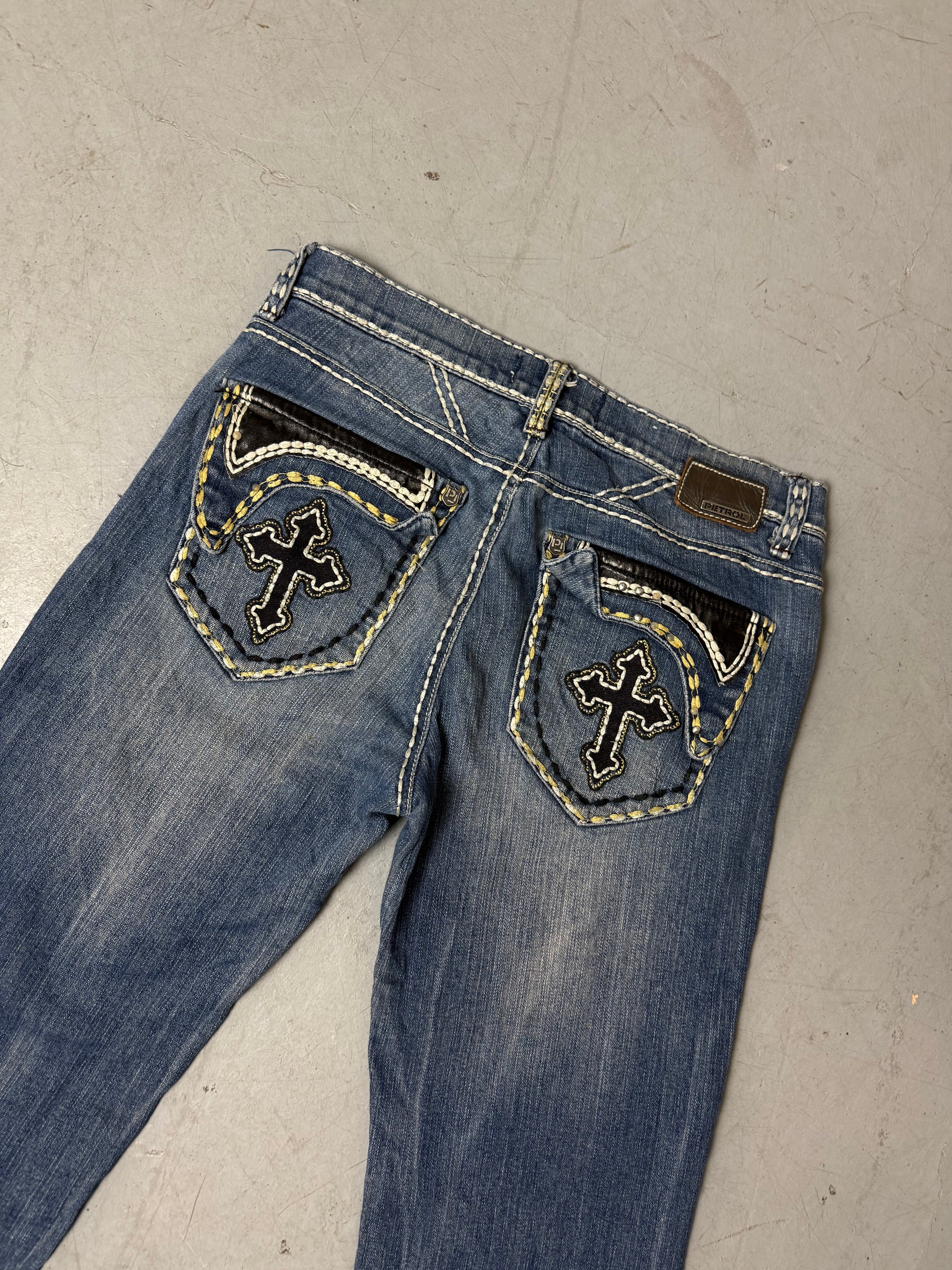 Vintage Petrol Low Waist Denim with Back Print S