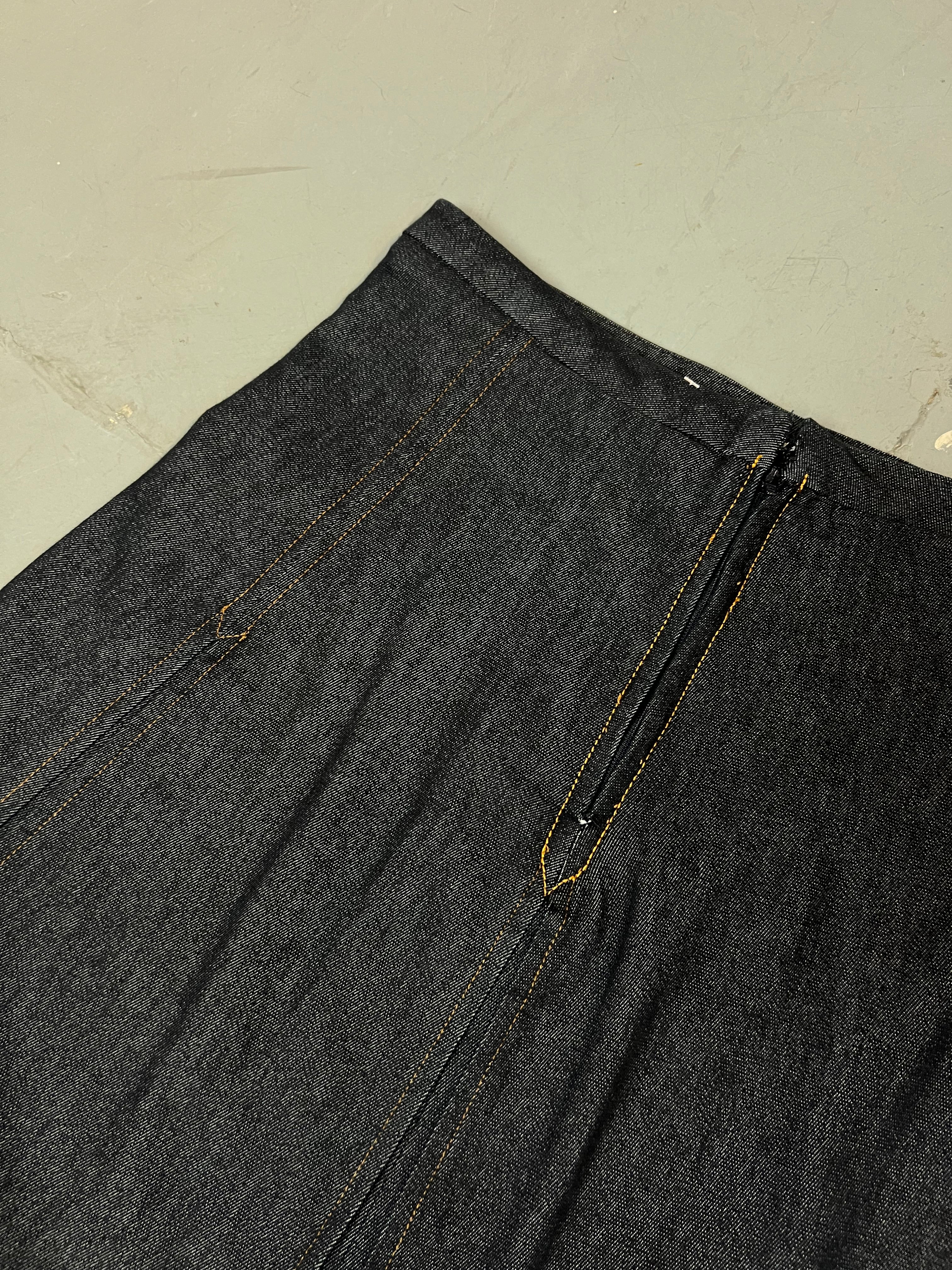 Vintage Black Denim Midi Skirt S