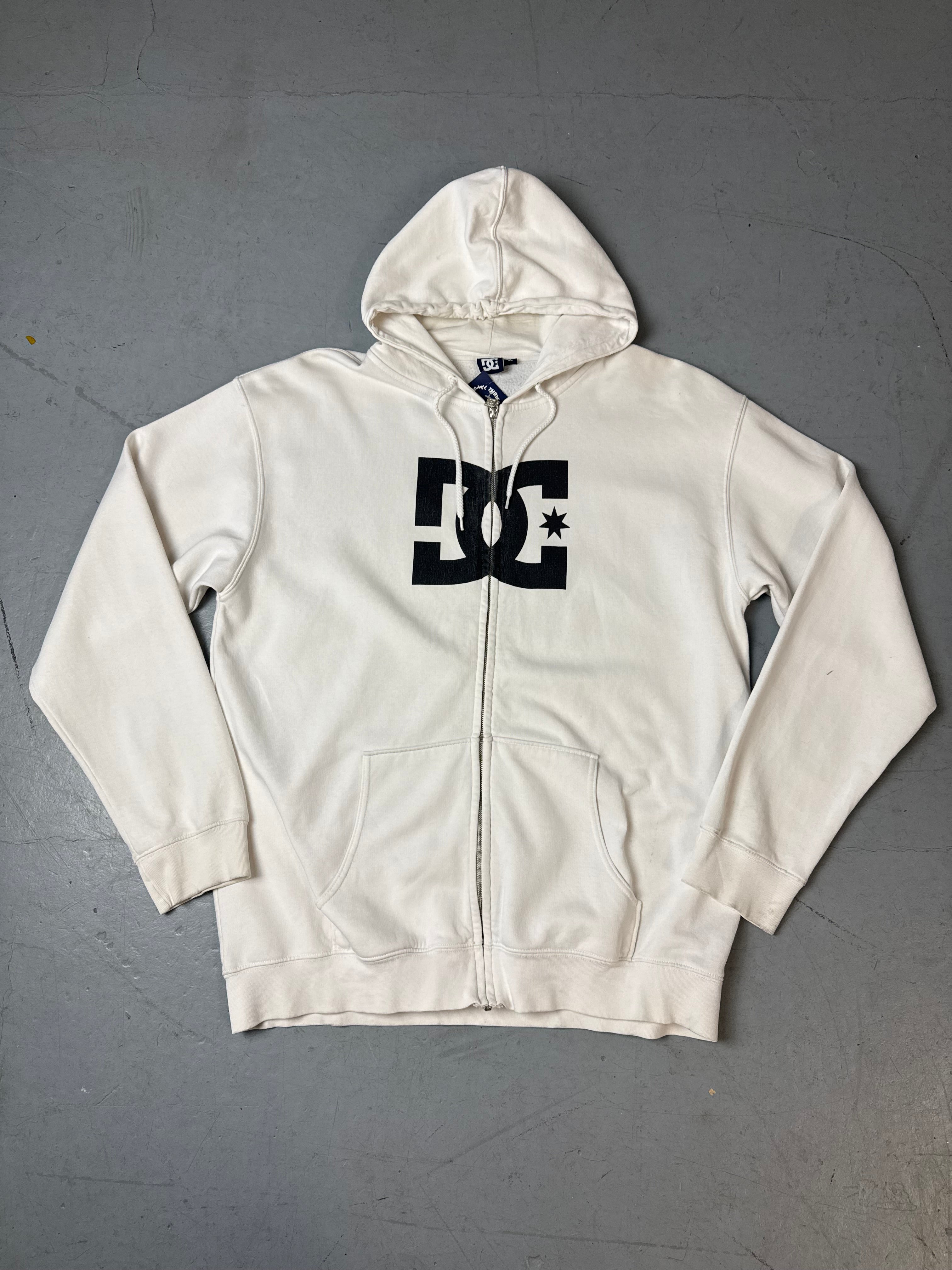 Produktbild von Vintage DC White Zip Up Hoodie XL von vorne