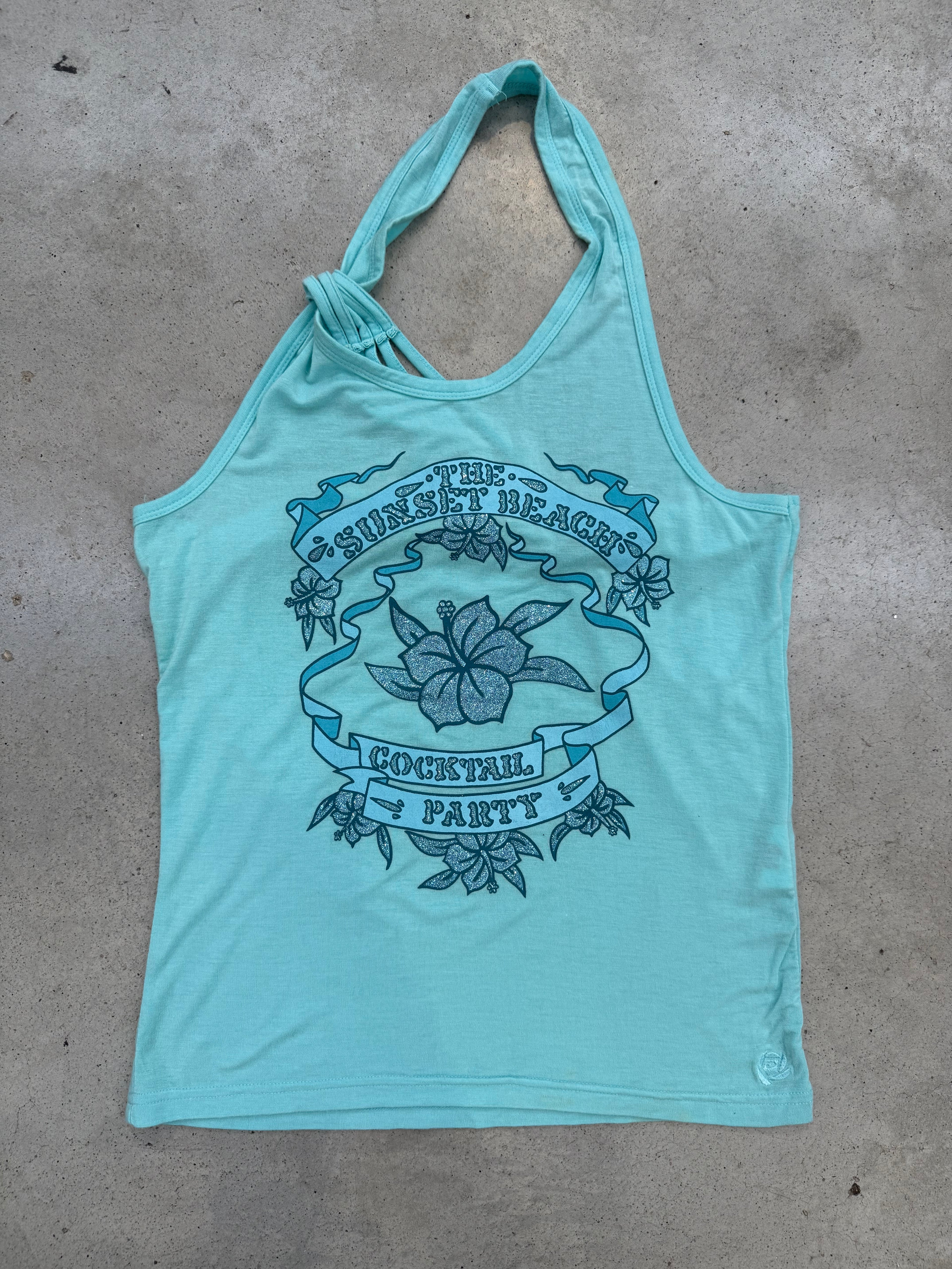 Vintage Blue Rose Summer Tank Top, mit Crazy Print für Damen. Y2K Second Hand 2000s Fashion 