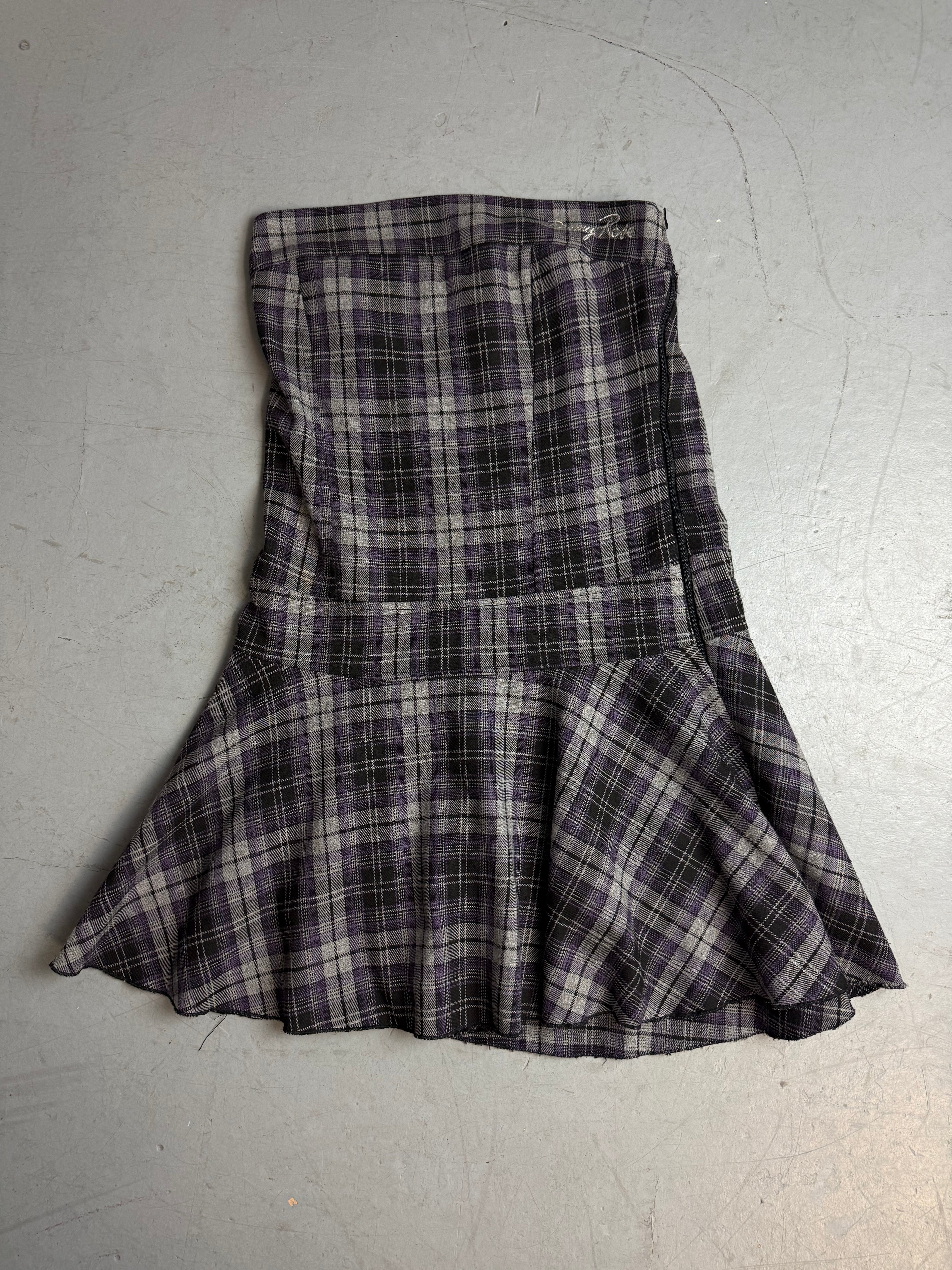 Vintage Denny Rose Purple Plaid Strapless Mini Dress M