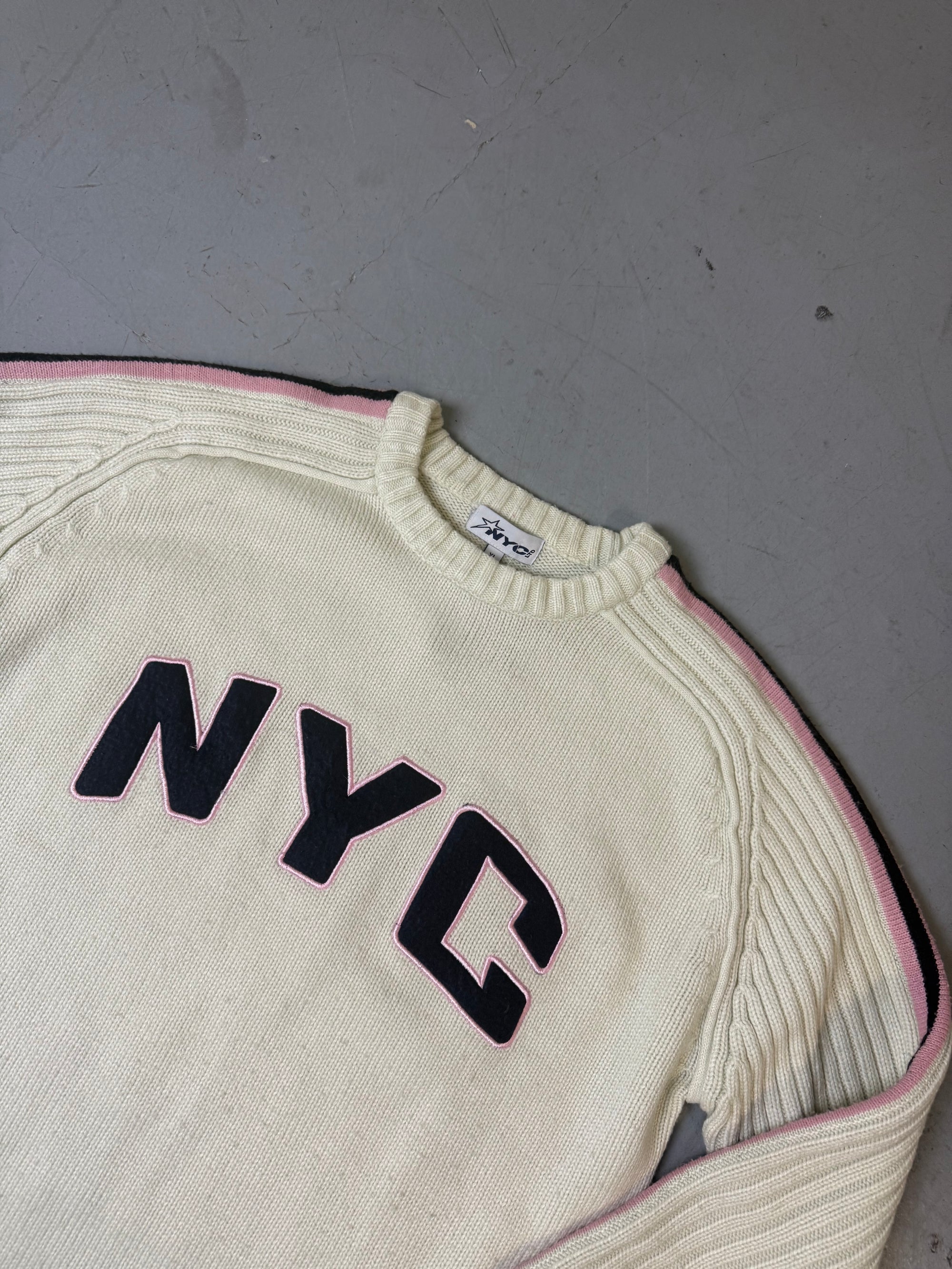 Vintage NYC Cream and Pink Knit Sweater XL