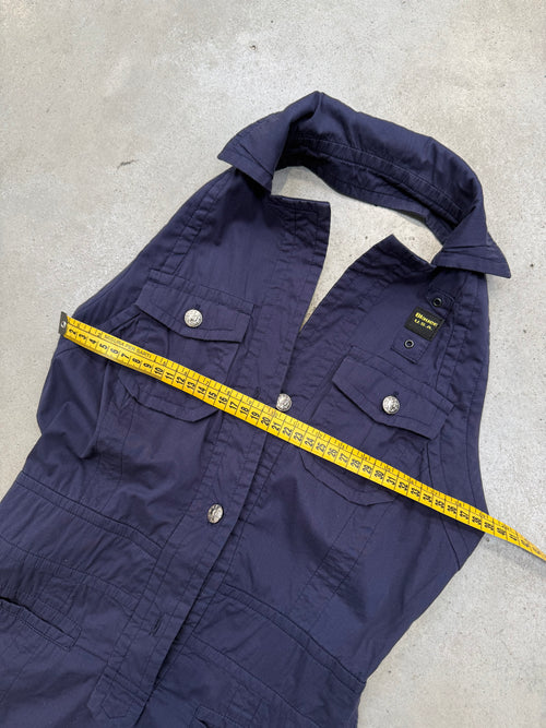 Vintage Blauer Dark Blue Neckholder Top S